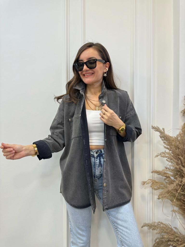 Siyah Yıkamalı Gabardin Gömlek 358