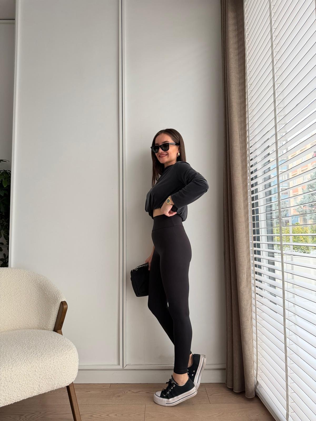 Siyah Yüksek Bel Tayt T4314