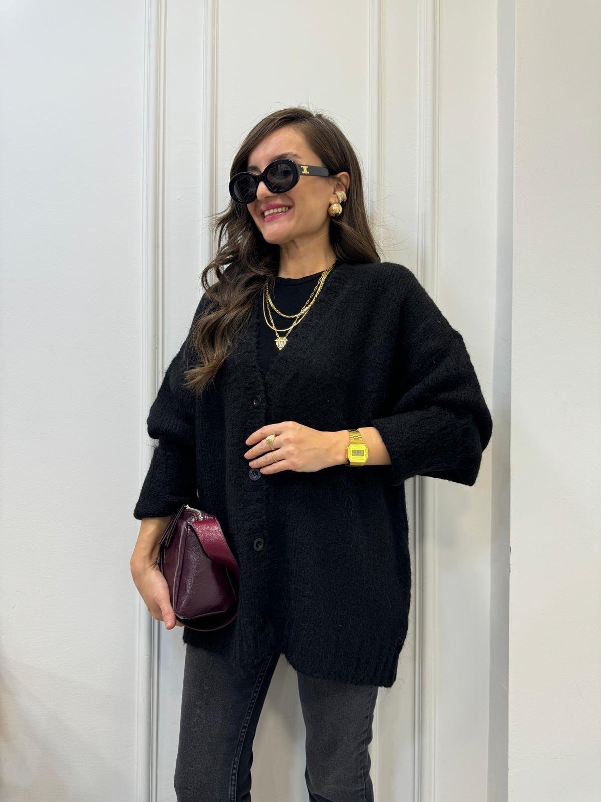 Siyah Yumoş Düğmeli Triko Hırka 60258