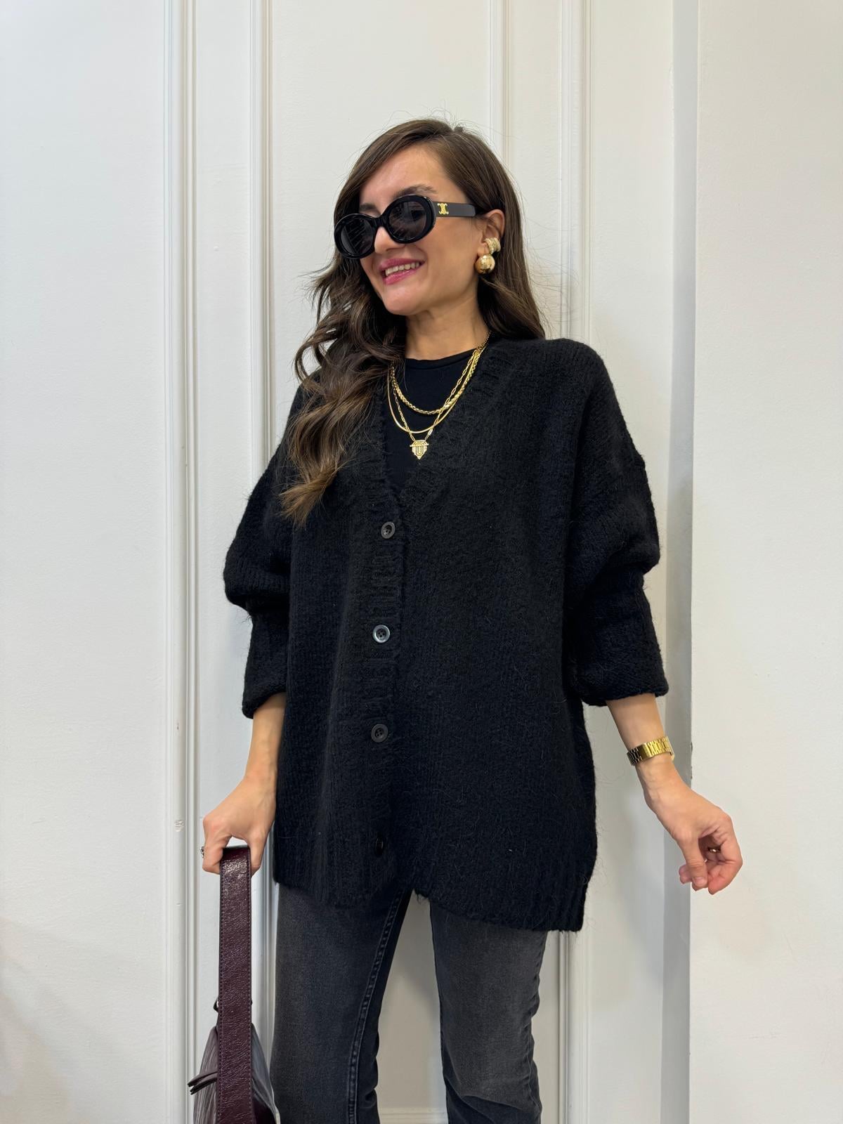 Siyah Yumoş Düğmeli Triko Hırka 60258