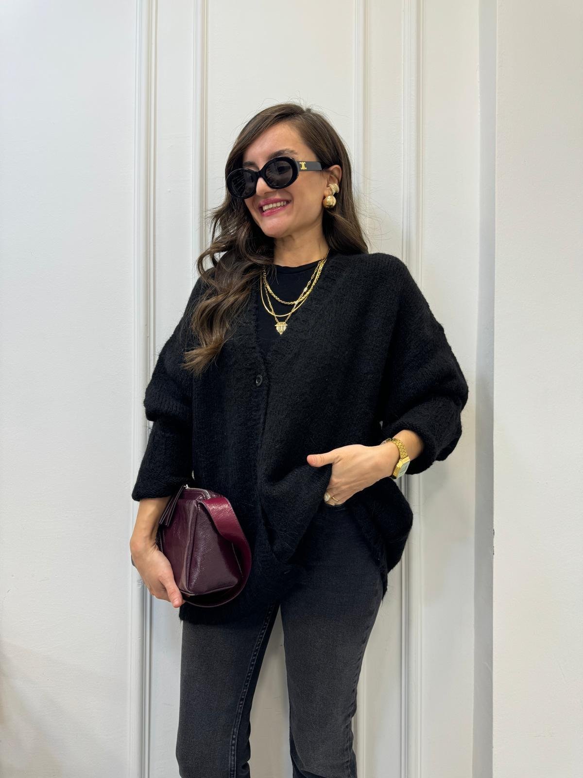 Siyah Yumoş Düğmeli Triko Hırka 60258