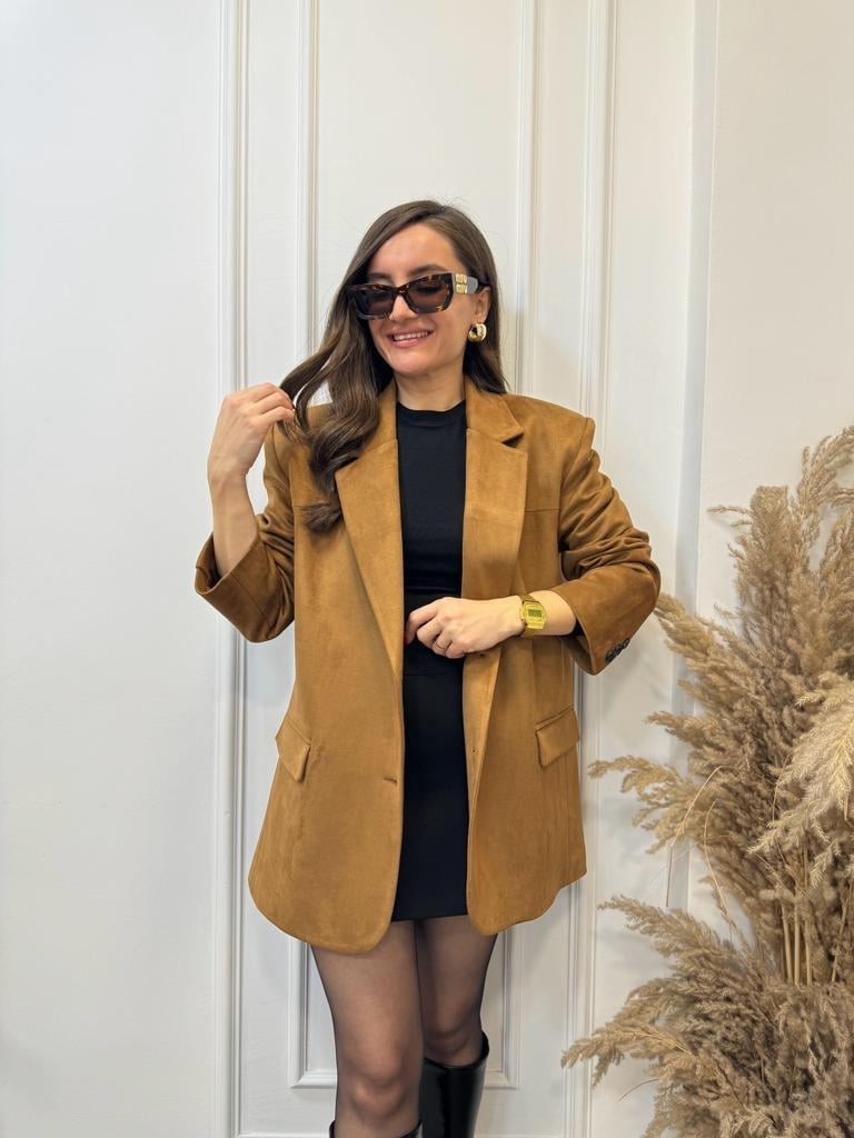 Taba Lüx Kalite Süet Blazer Ceket 4491