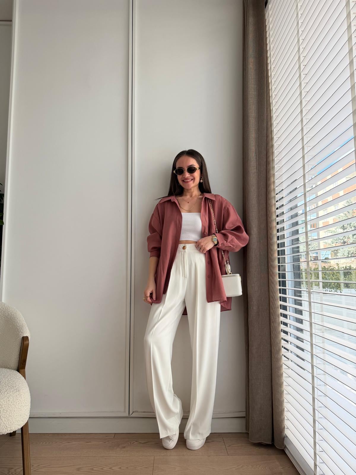 Tarçın Lüx Kalite Oversize Gömlek 4612