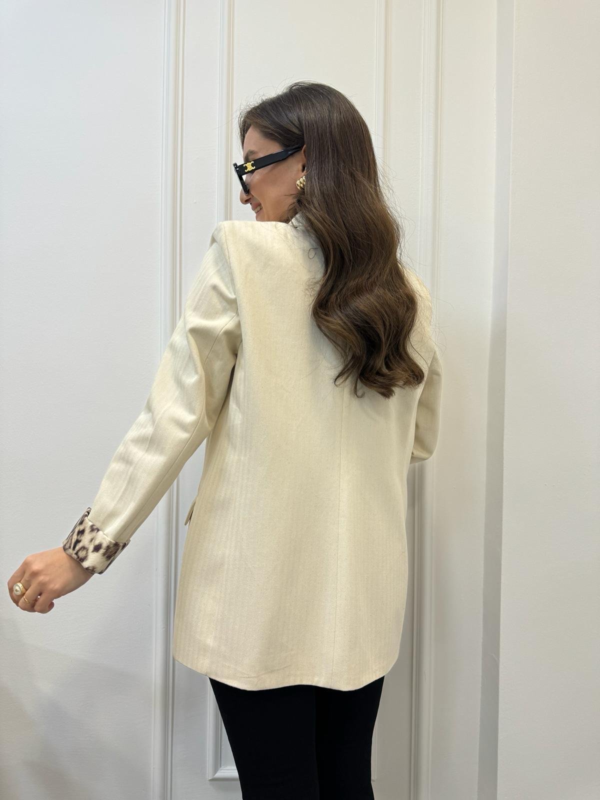 Taş Astarı Leopar Desenli Blazer Ceket 9195