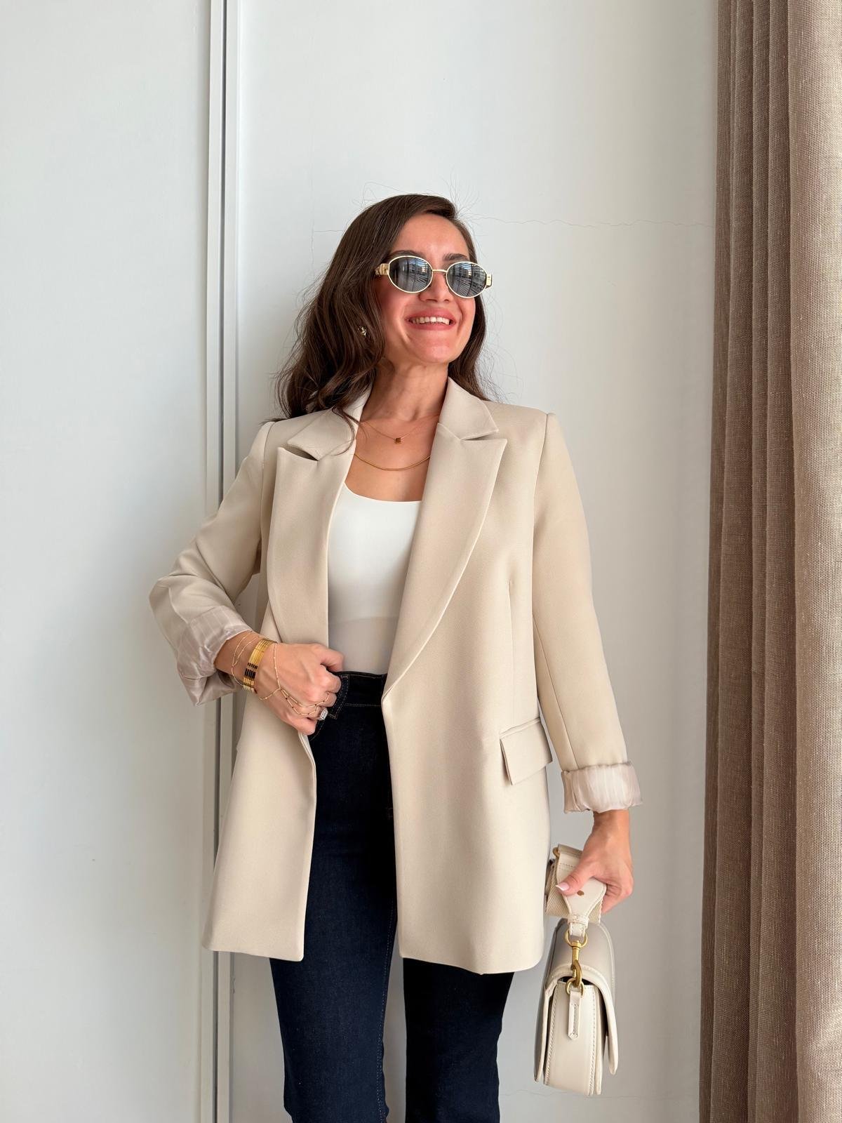 Taş Astarlı Keten Blazer Ceket 7560