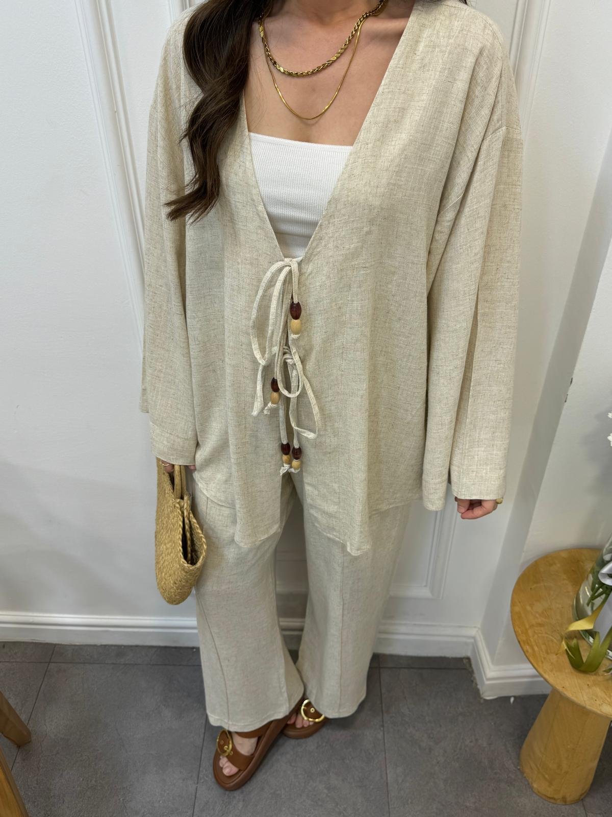 Taş Bağlama Detaylı Kimono Pantolon Takım 9262