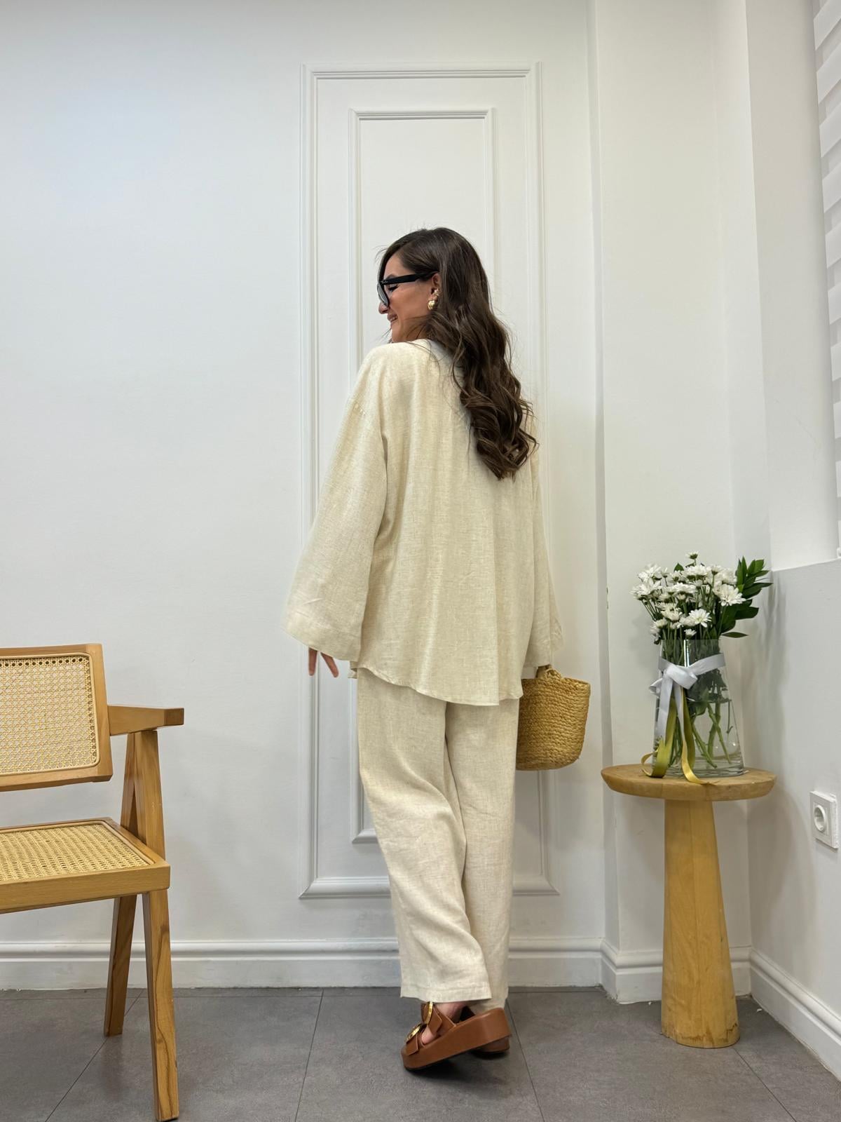 Taş Bağlama Detaylı Kimono Pantolon Takım 9262