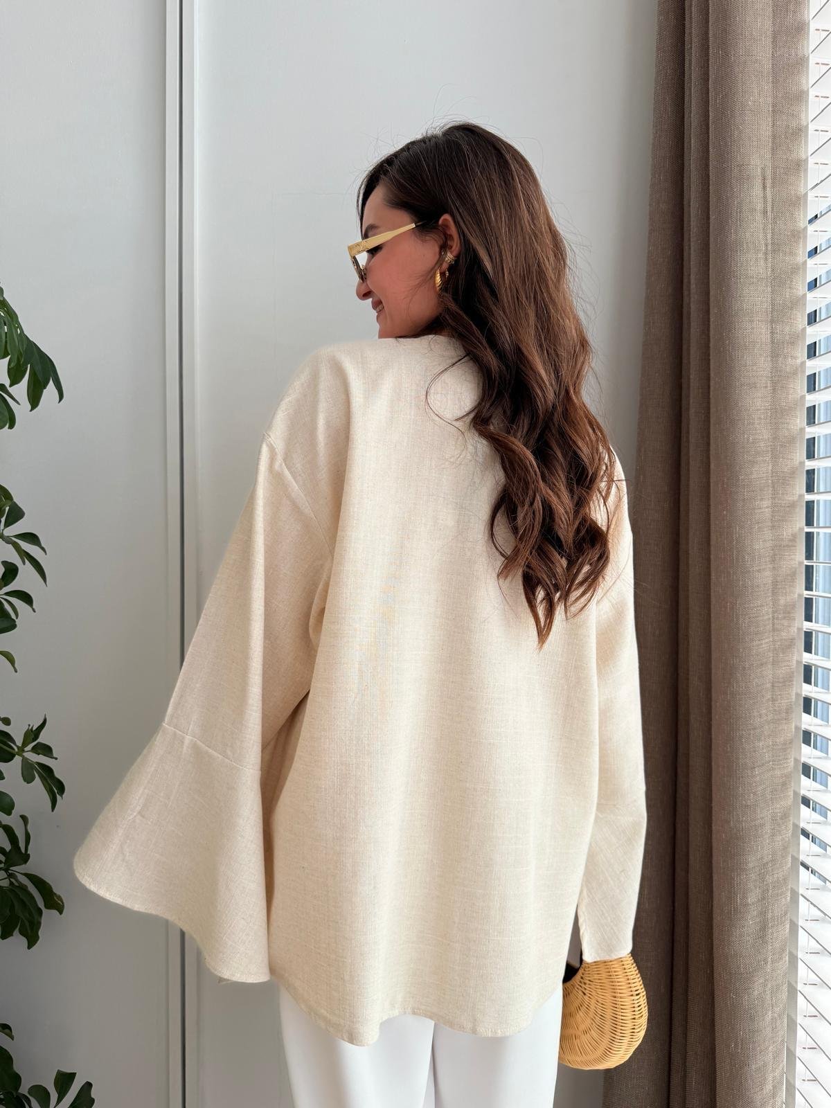 Taş Bağlamalı Keten Kimono Takım 5235