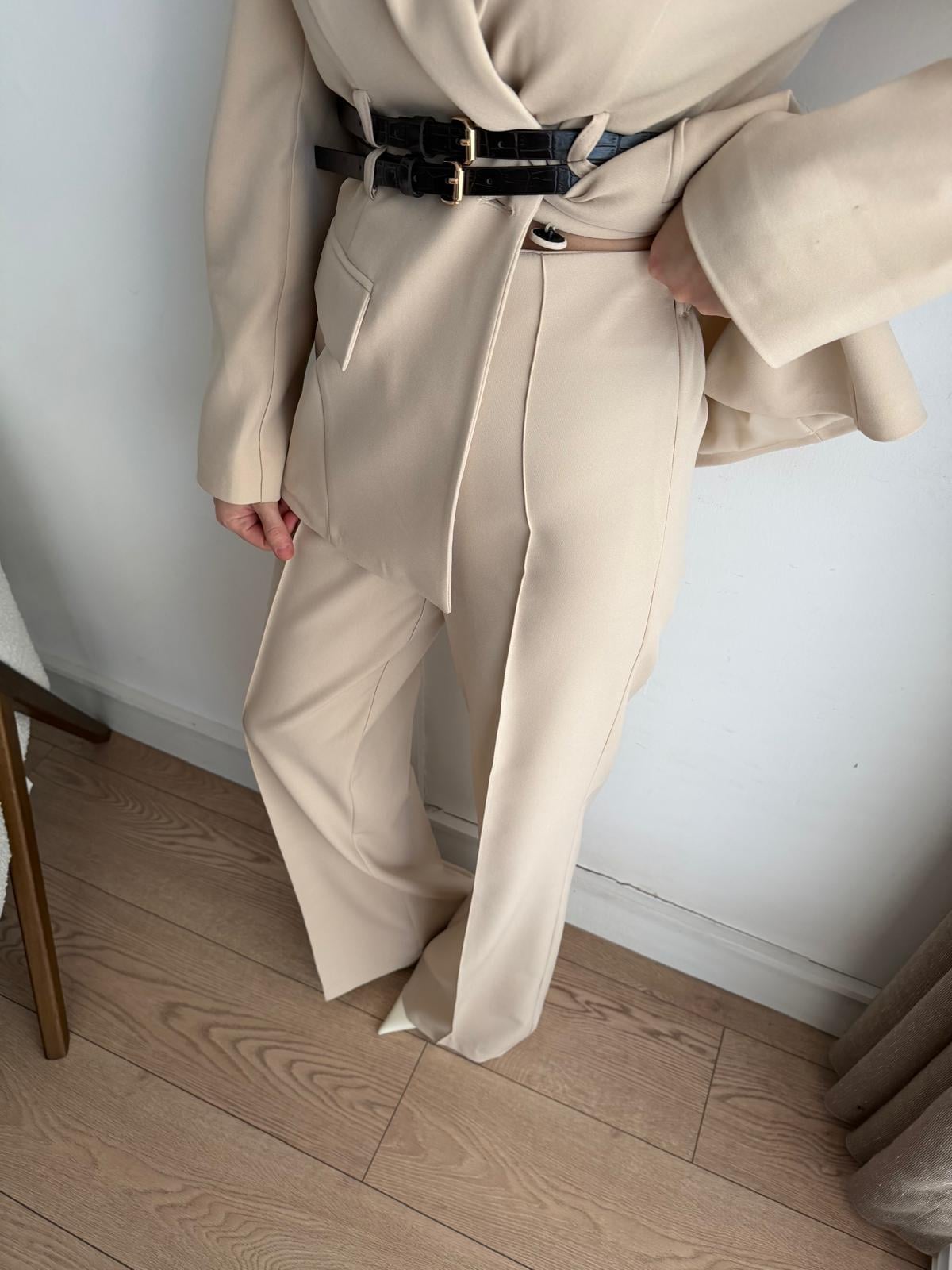 Taş Çift Kemerli Blazer Ceket Pantolon Takım 9268