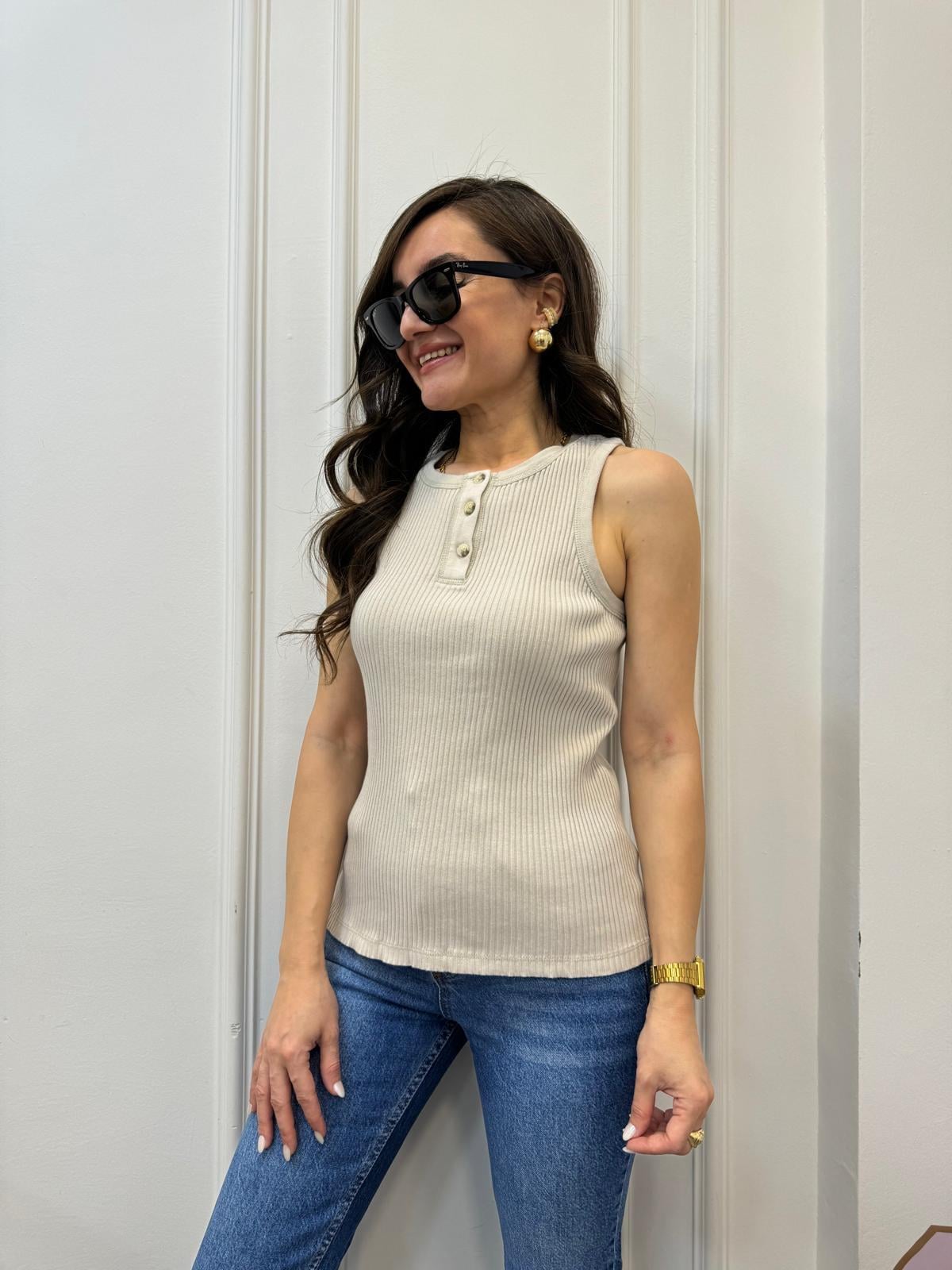 Taş Düğme Detaylı Triko Bluz 9818