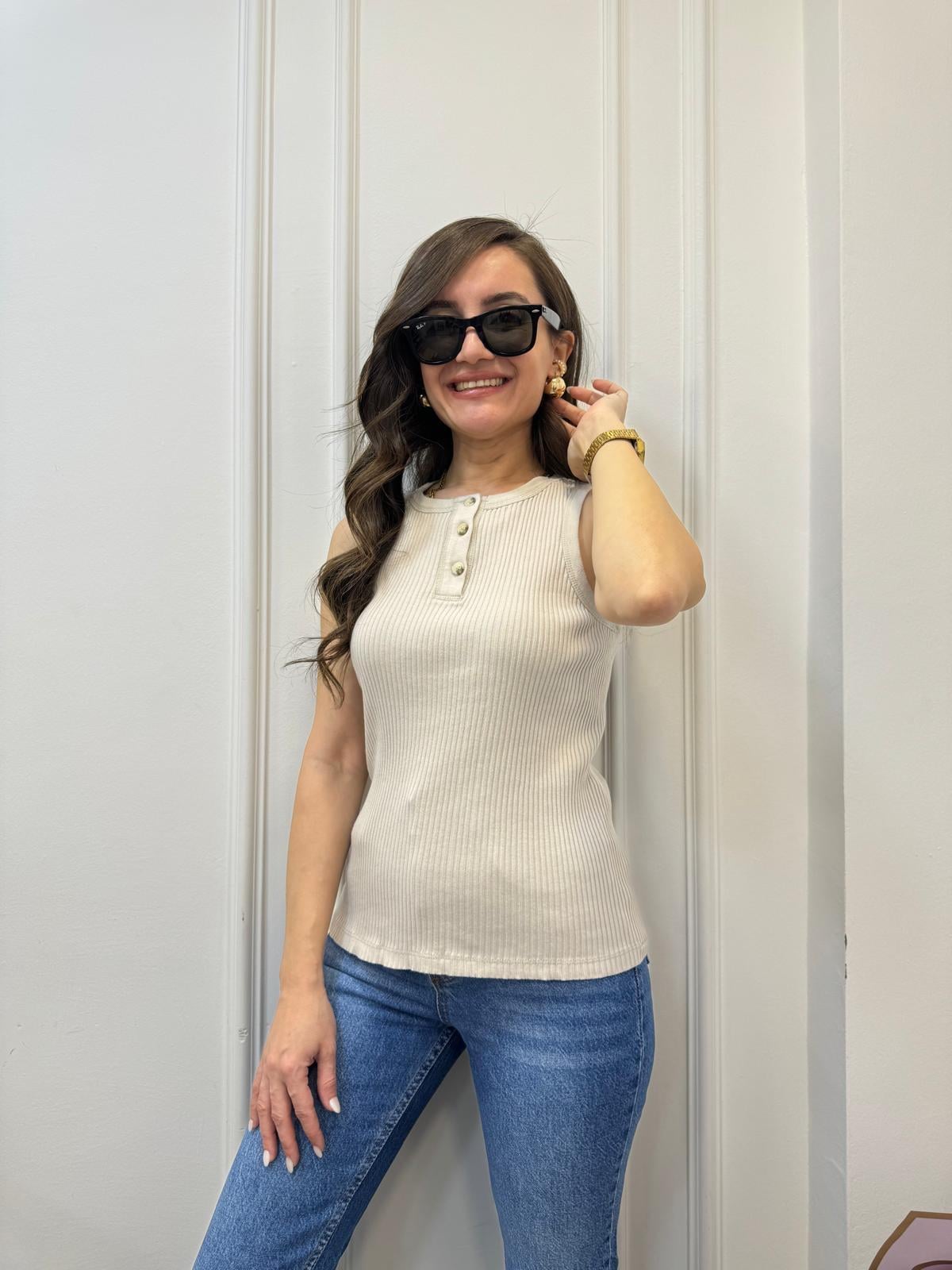 Taş Düğme Detaylı Triko Bluz 9818