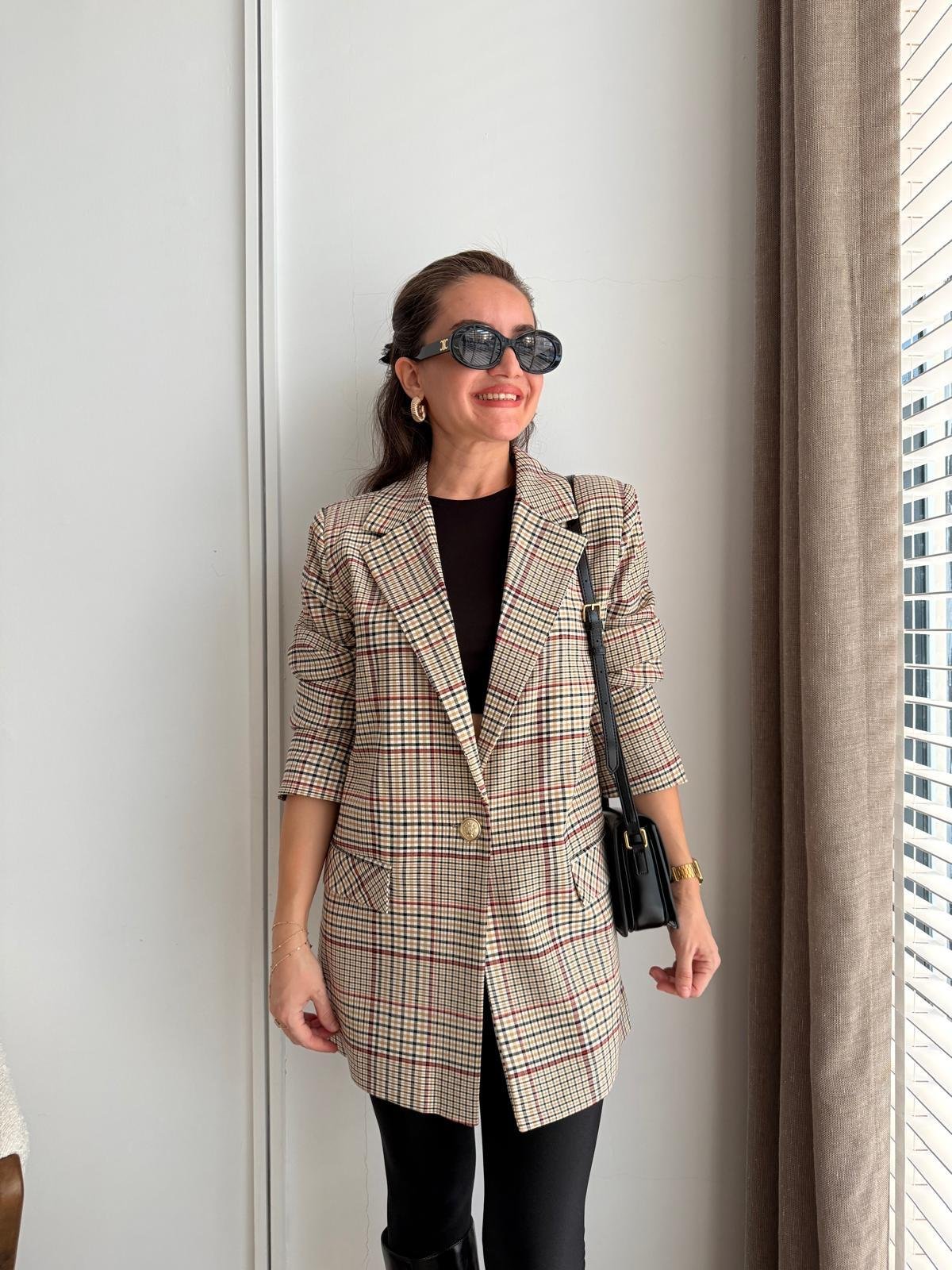 Taş Ekose Desen Blazer Ceket 0391