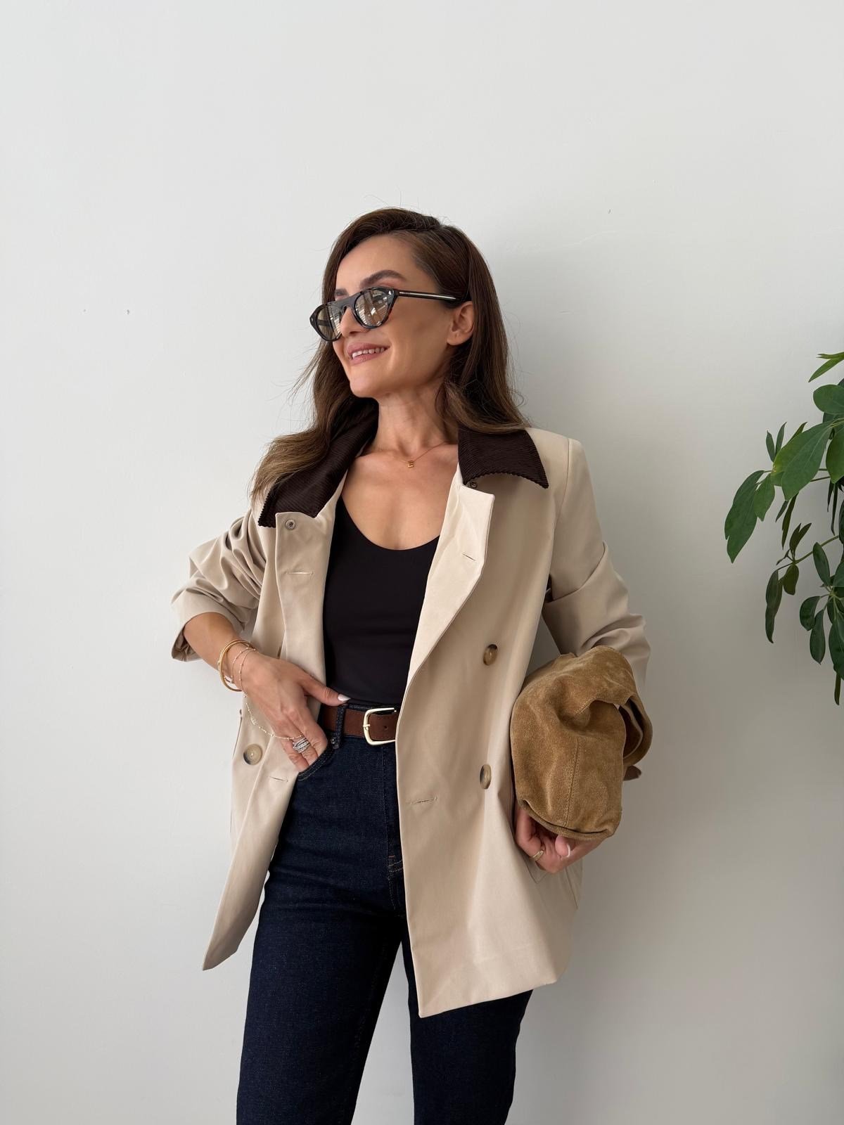 Taş Kadife Yaka Detaylı Ceket 6377