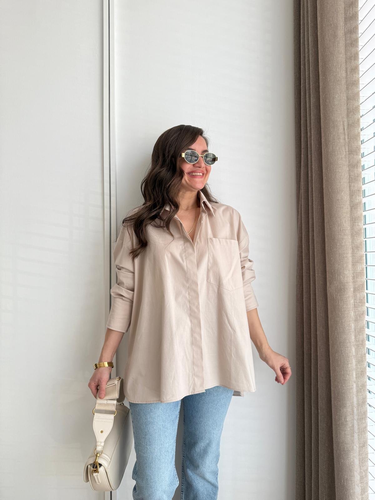 Taş Kol Manşetli Cepli Oversize Gömlek 5260