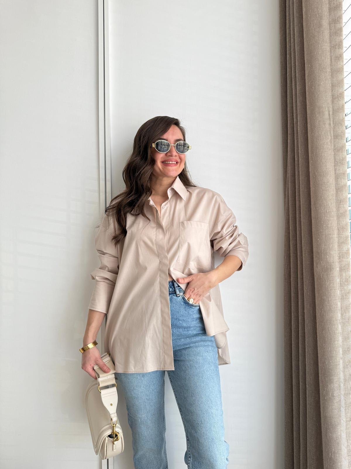 Taş Kol Manşetli Cepli Oversize Gömlek 5260