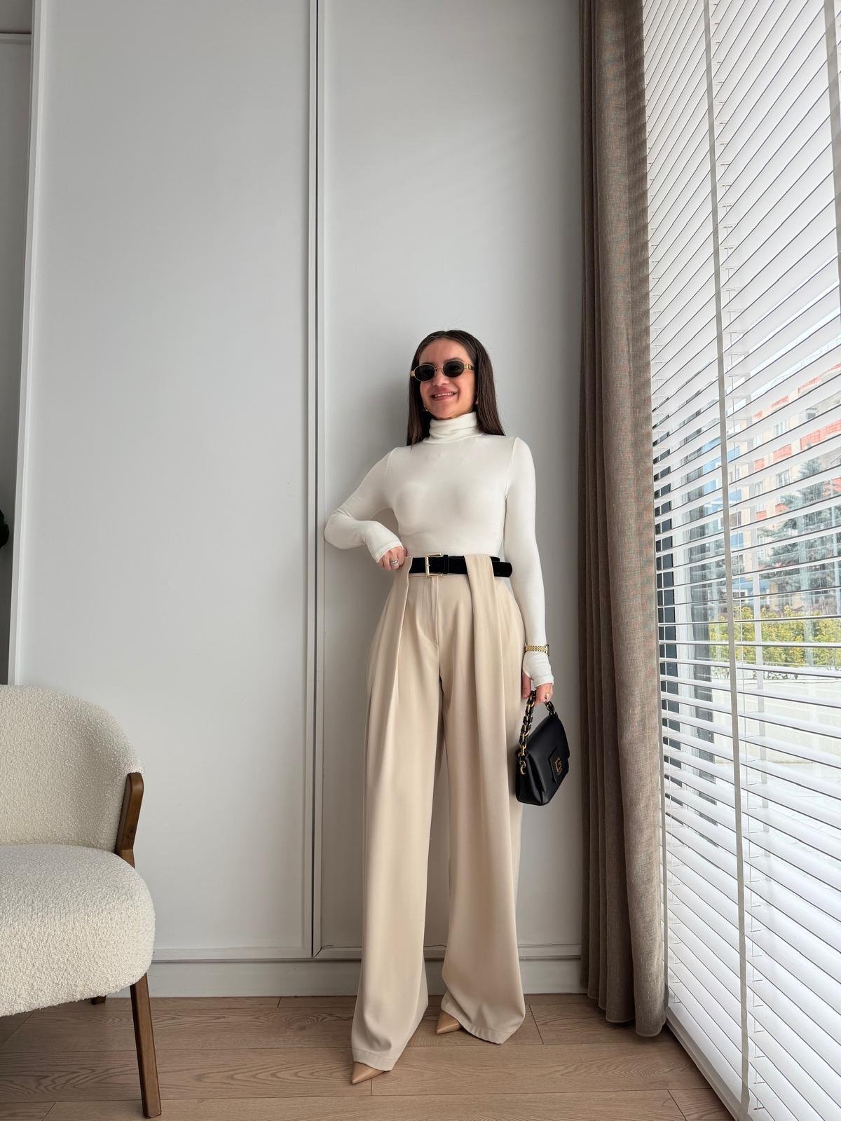 Taş Köprü Detaylı Kemerli Palazzo Pantolon 3855