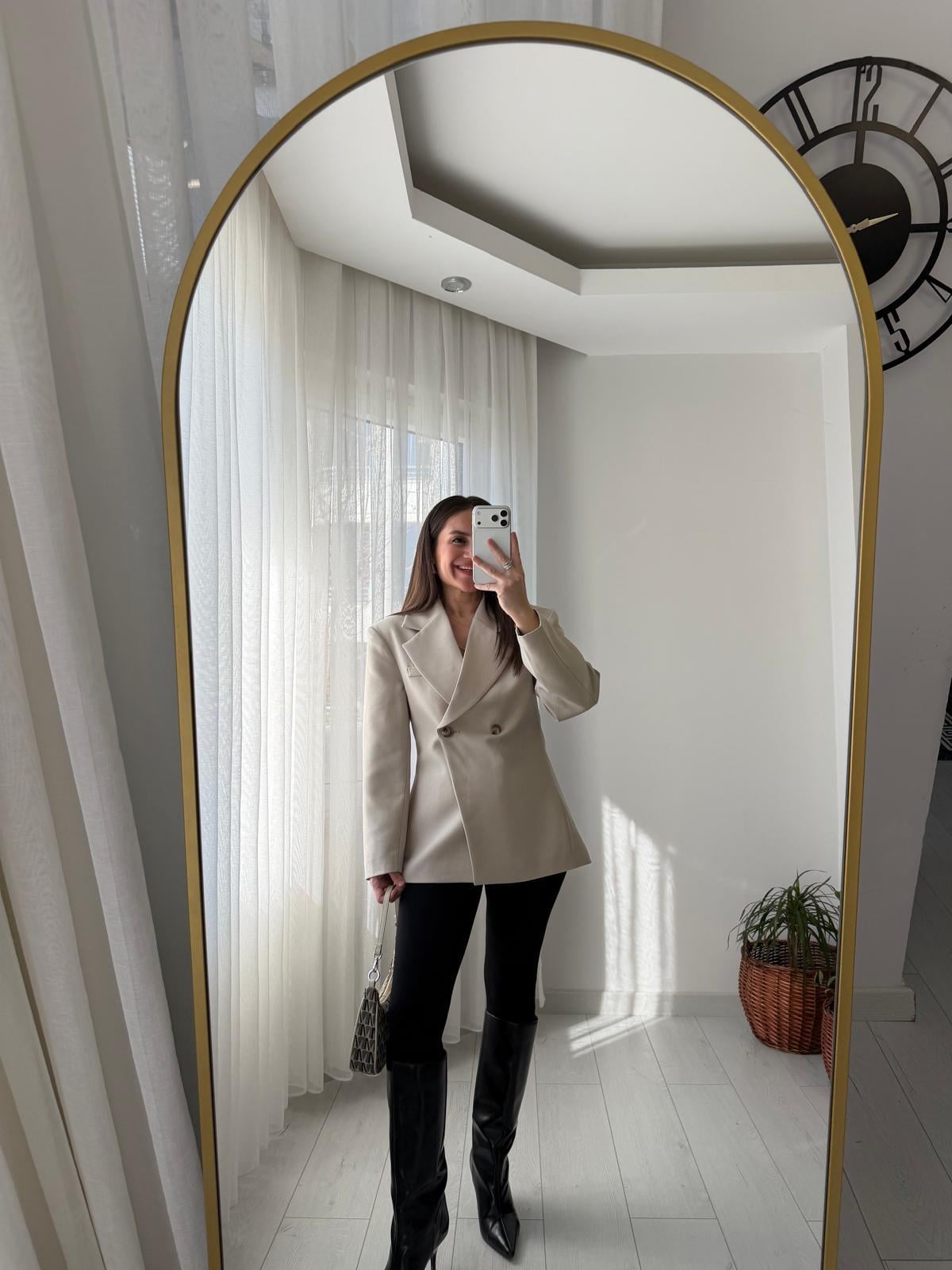 Taş Kruvaze Yaka Vatkalı Blazer Ceket 7685