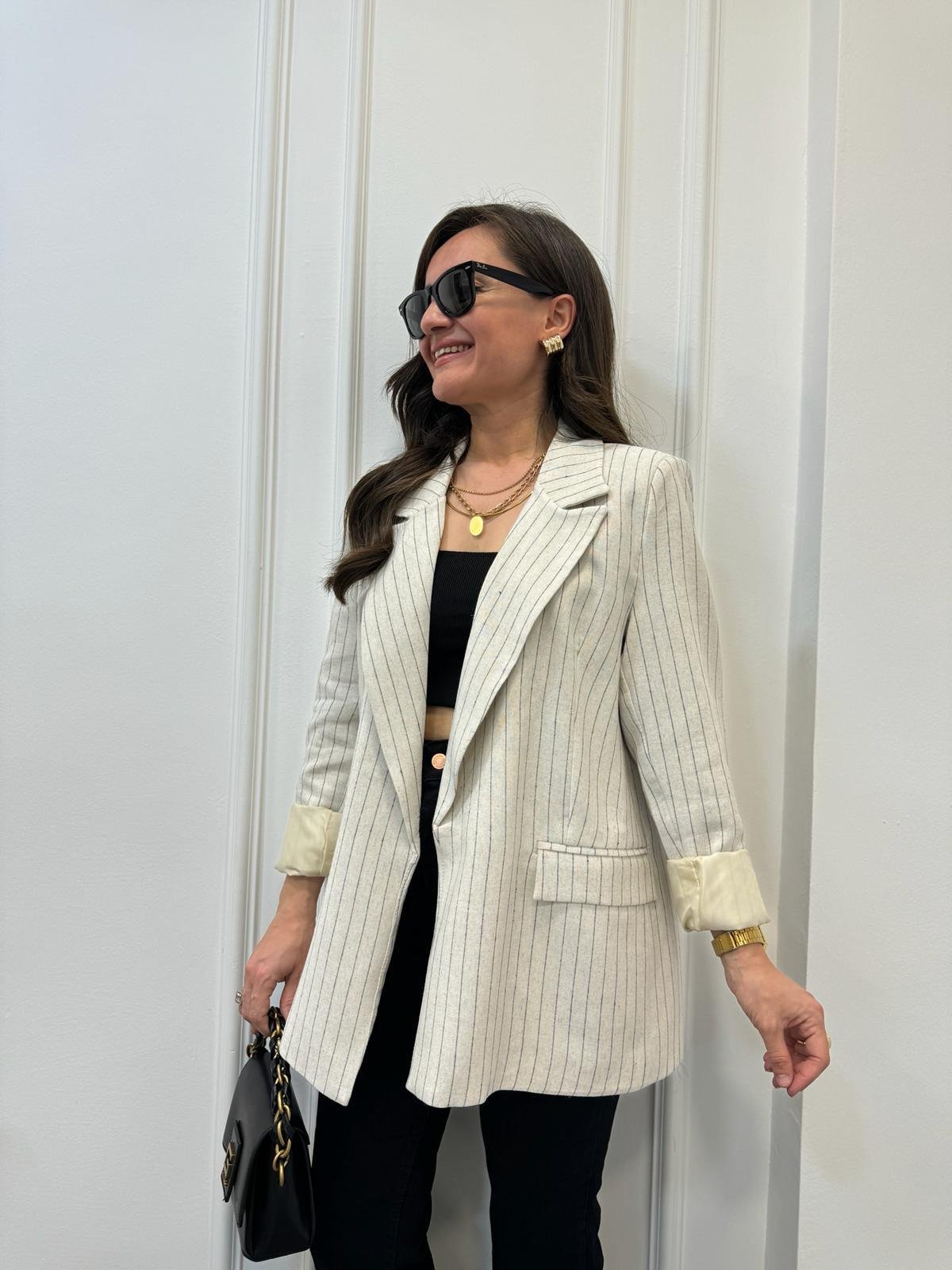 Taş Lacivert Çizgili Blazer Ceket 9330