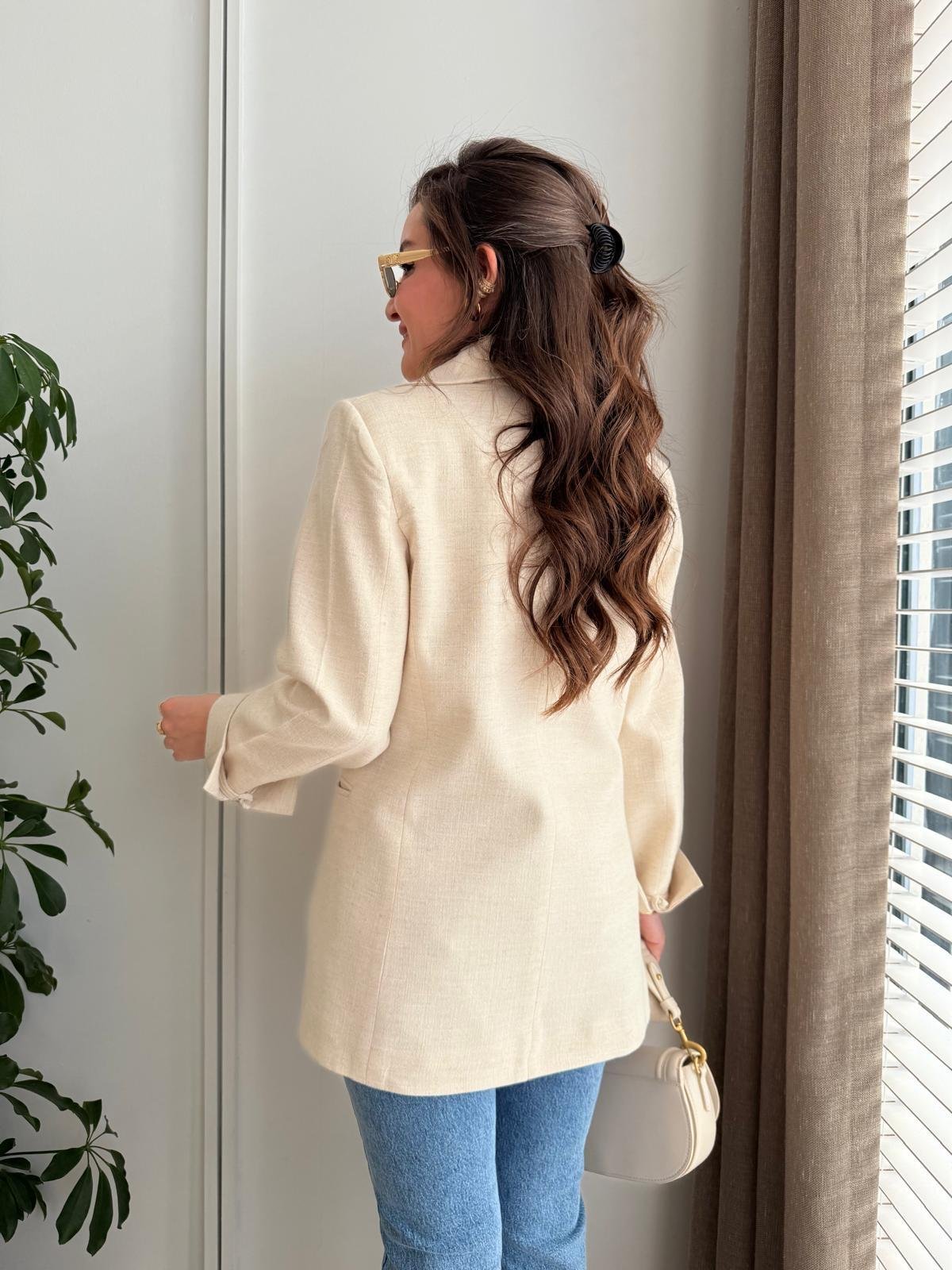 Taş Mendil Yaka Biyeli Blazer Ceket 7517