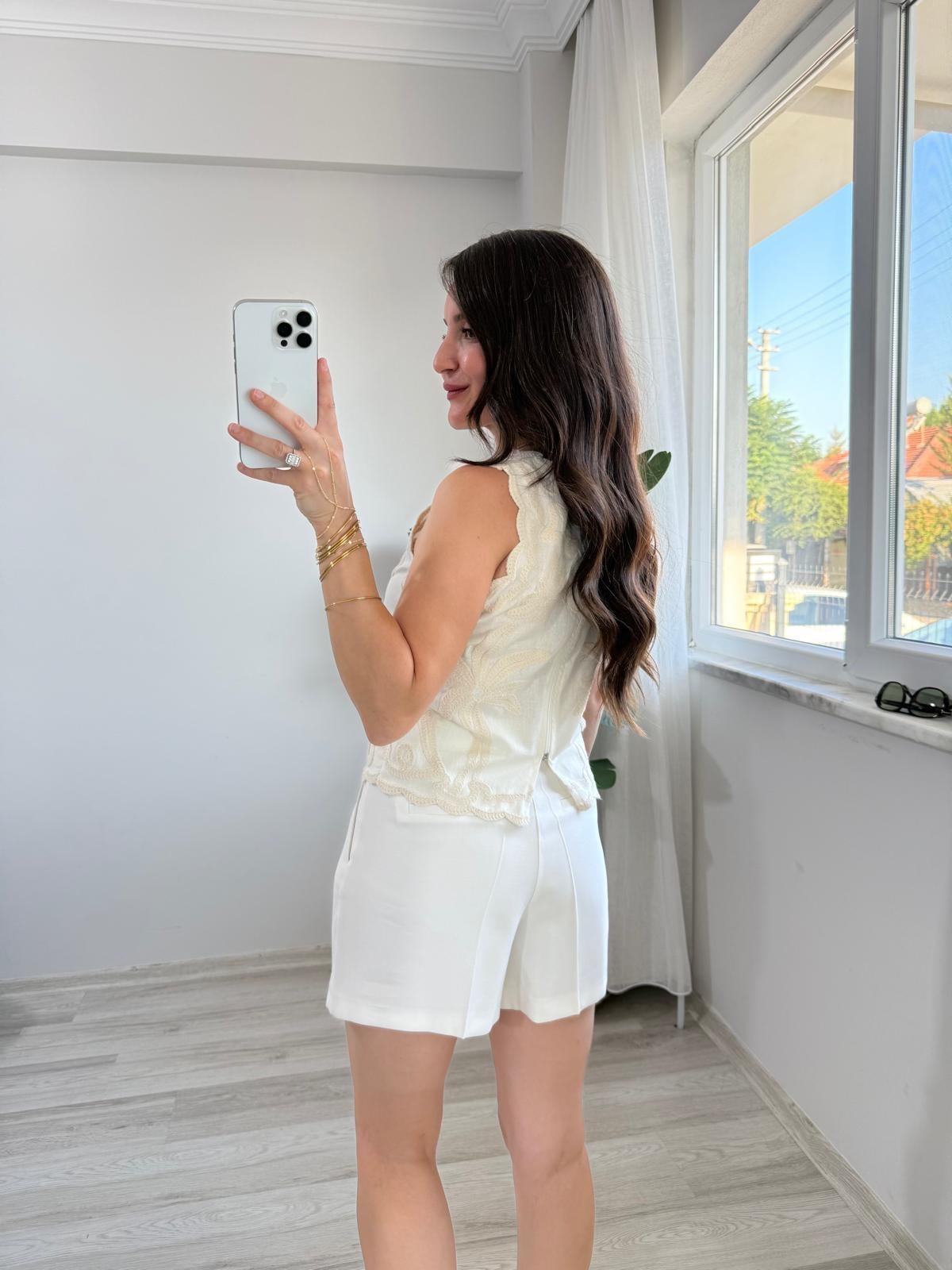Taş Nakış İşlemeli Tasarım Bluz 1206