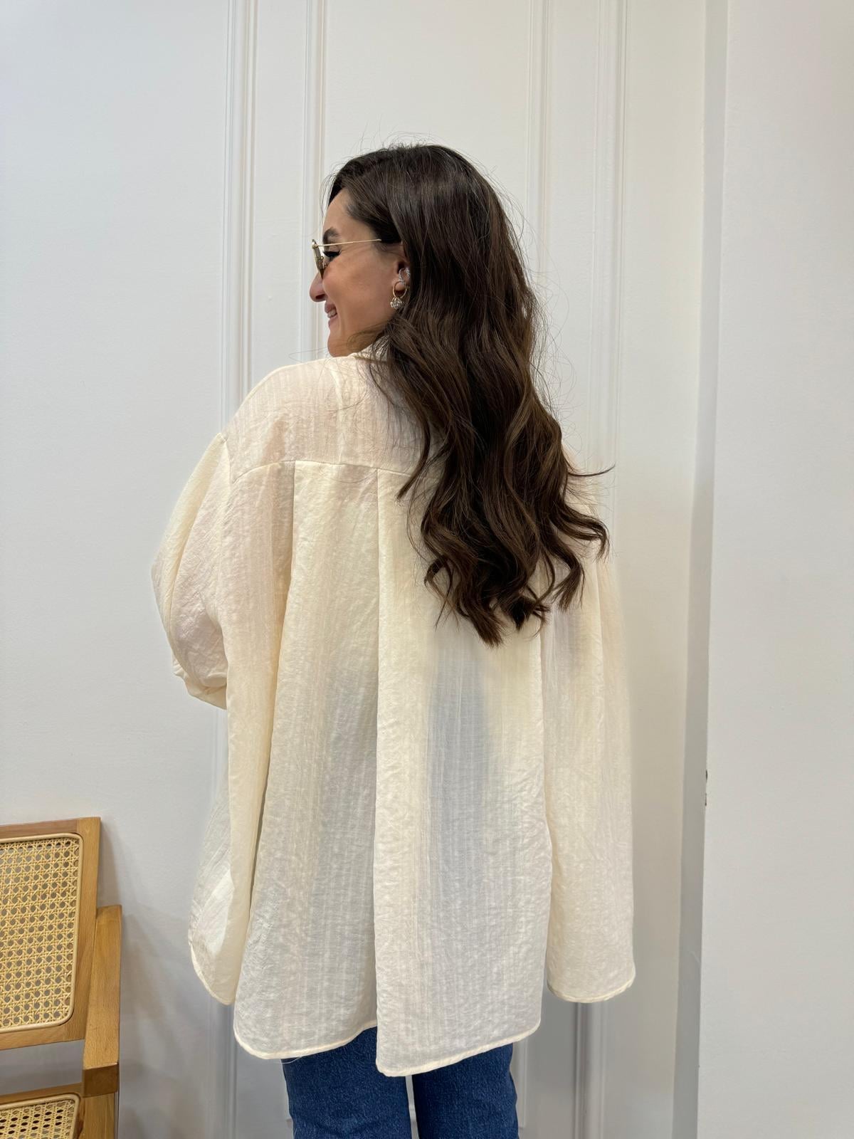 Taş Önü Taş Detaylı Tek Cepli Oversize Gömlek 4913