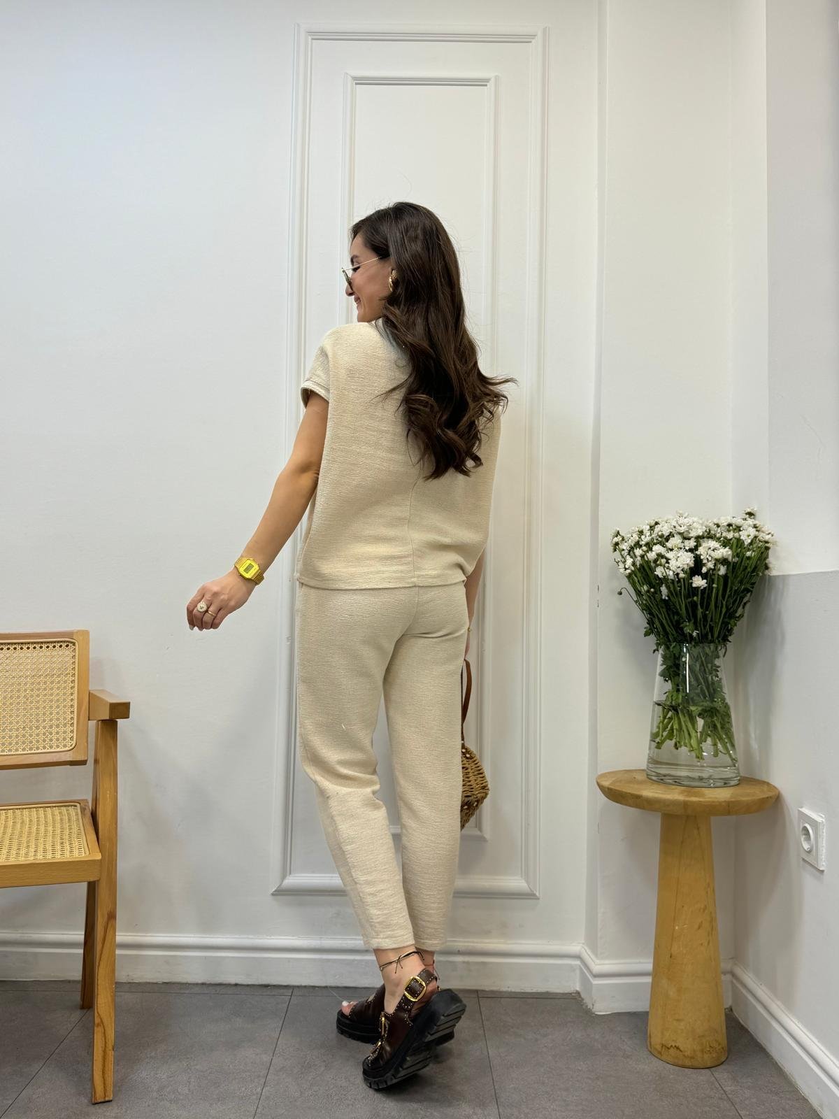 Taş Özel Dokulu Bluz Pantolon Takım 58762