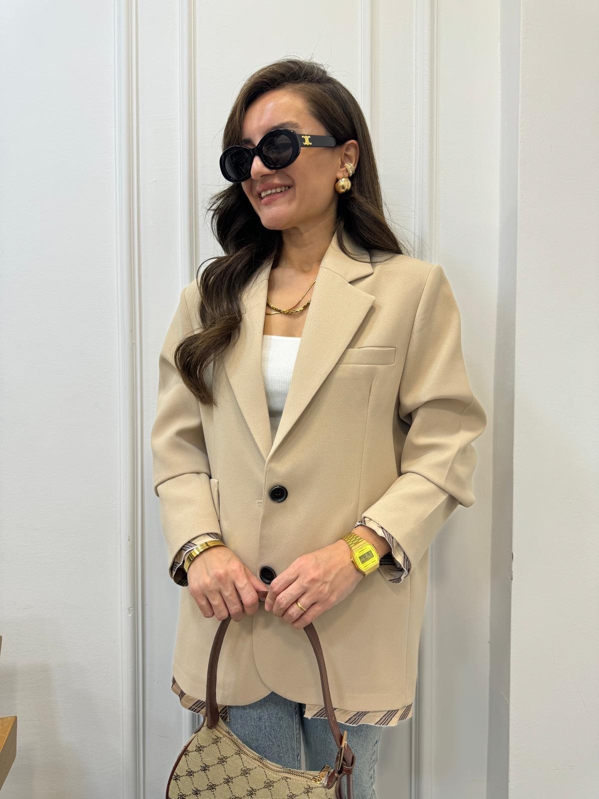 Taş Premıum Kalite Astar Detaylı Double Kumaş Blazer Ceket 9456
