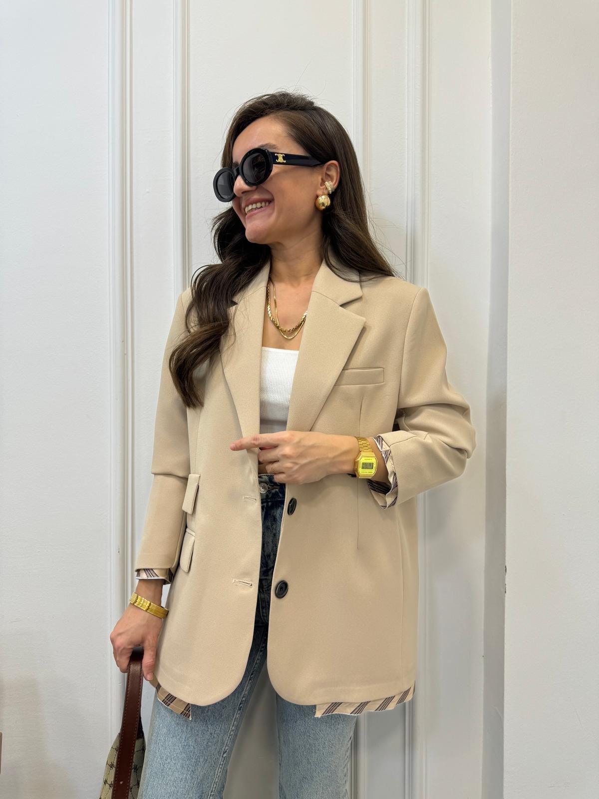 Taş Premıum Kalite Astar Detaylı Double Kumaş Blazer Ceket 9456