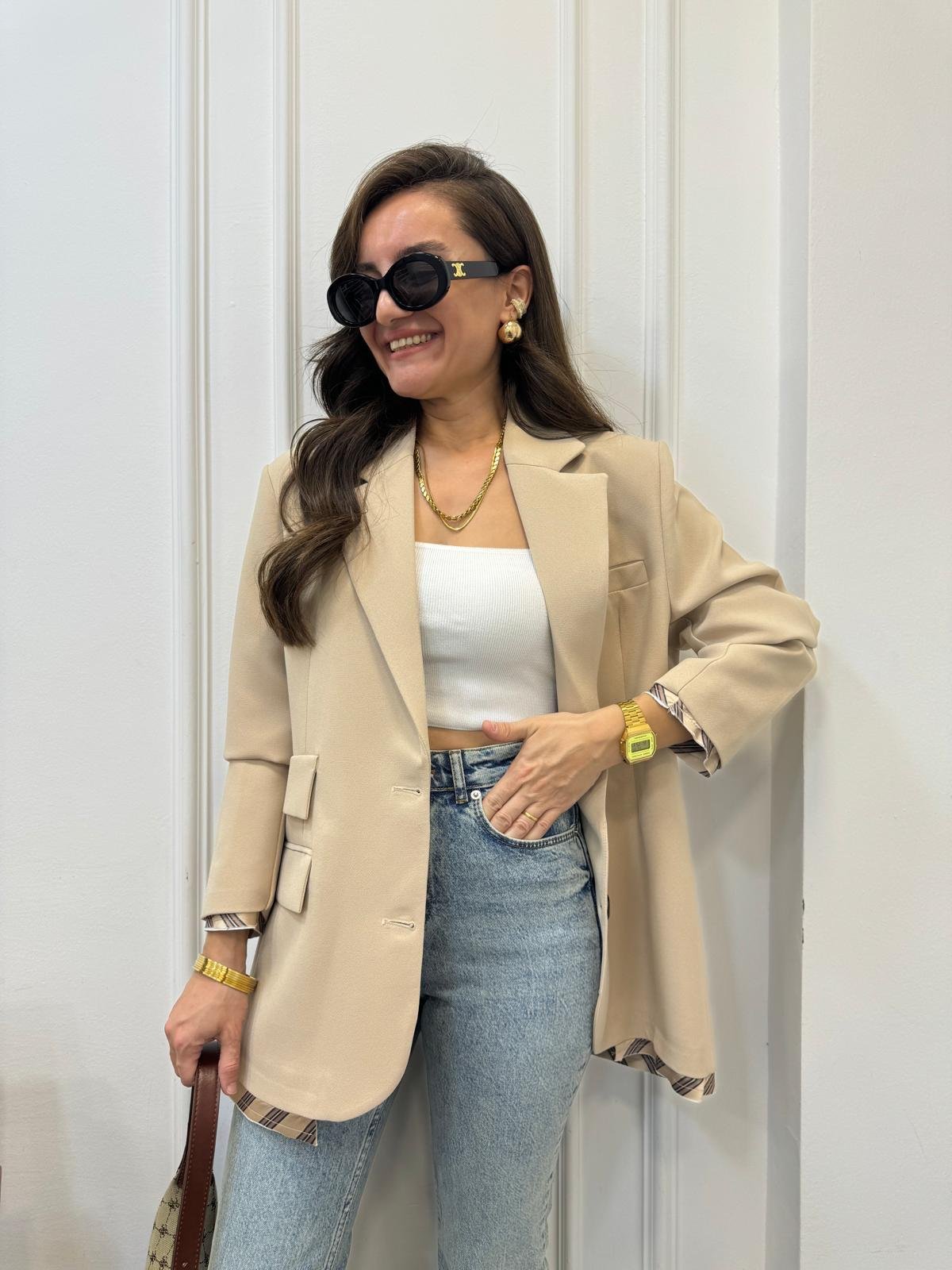 Taş Premıum Kalite Astar Detaylı Double Kumaş Blazer Ceket 9456