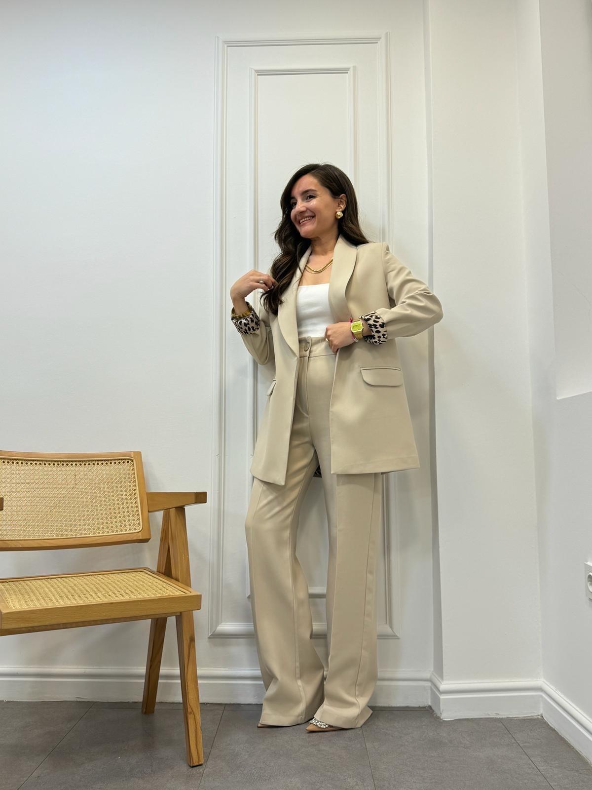 Taş Premıum Kalite Leopar Astarlı Blazer Ceket 9227