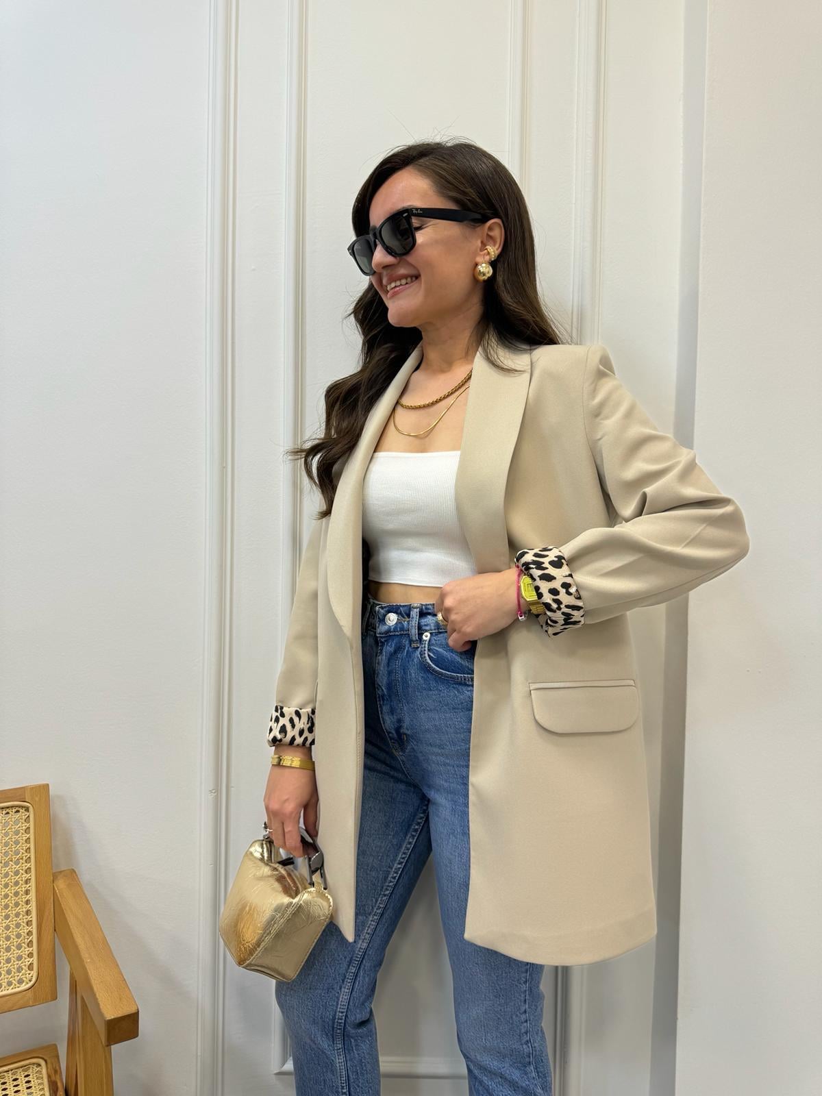 Taş Premıum Kalite Leopar Astarlı Blazer Ceket 9227
