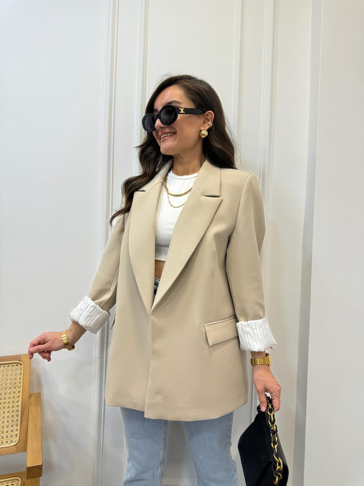 Taş Premium Kalite Marin Astarlı Blazer Ceket 9134