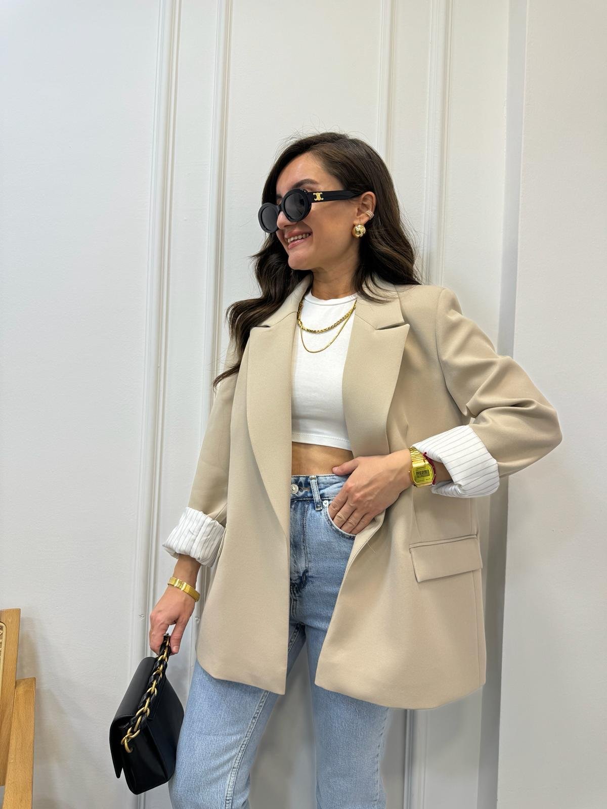Taş Premium Kalite Marin Astarlı Blazer Ceket 9134