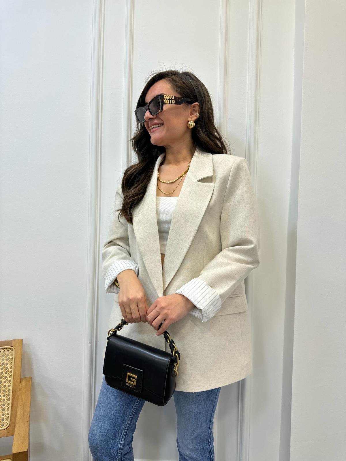 Taş Premıum Seri Çizgili Astarlı Keten Blazer Ceket 9158