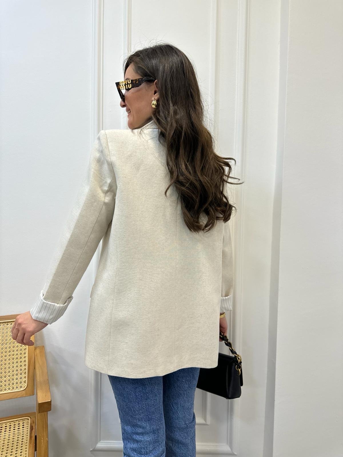 Taş Premıum Seri Çizgili Astarlı Keten Blazer Ceket 9158