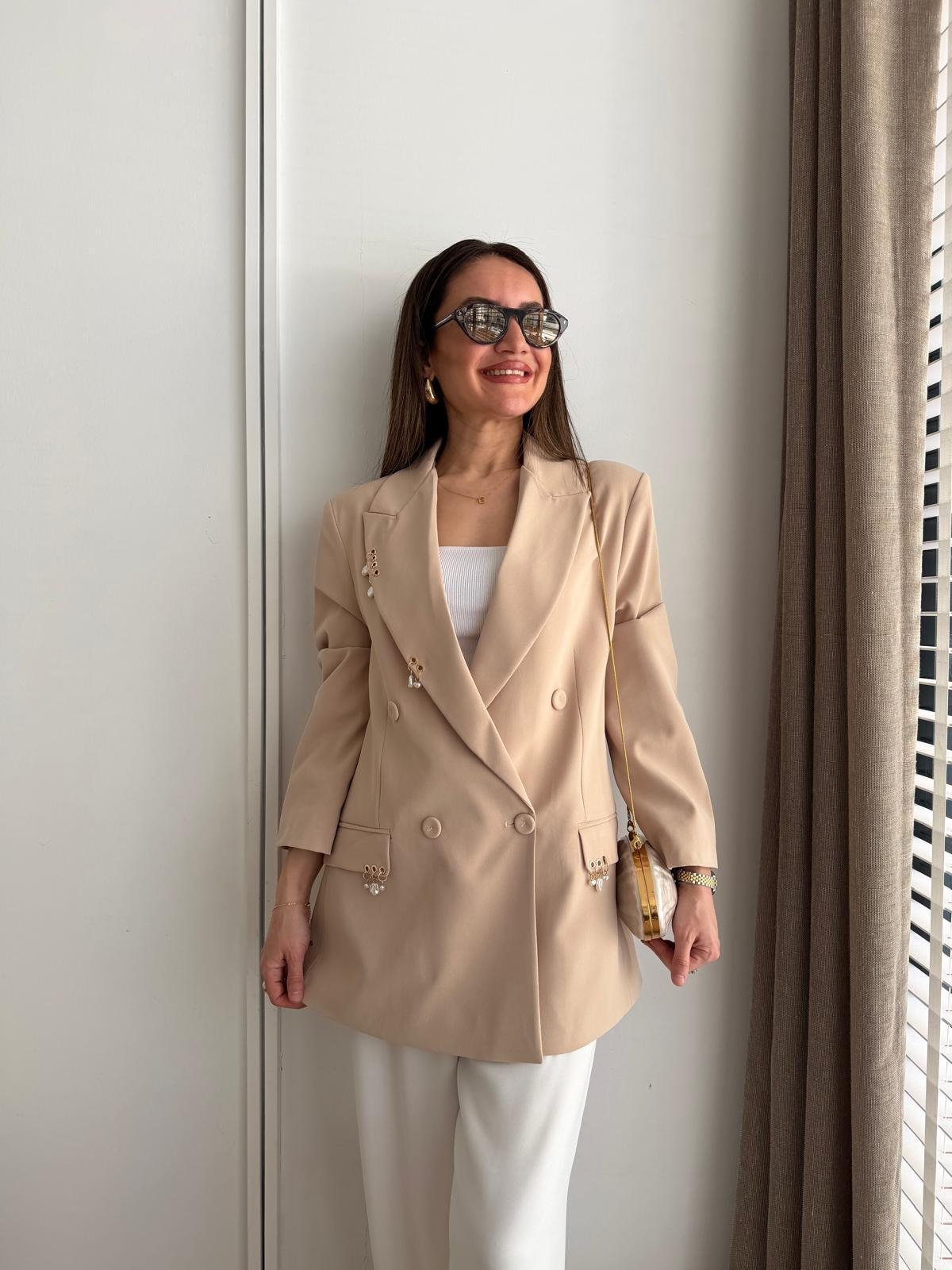 Taş Vatkalı Aksesuar Detaylı Blazer Ceket 580576