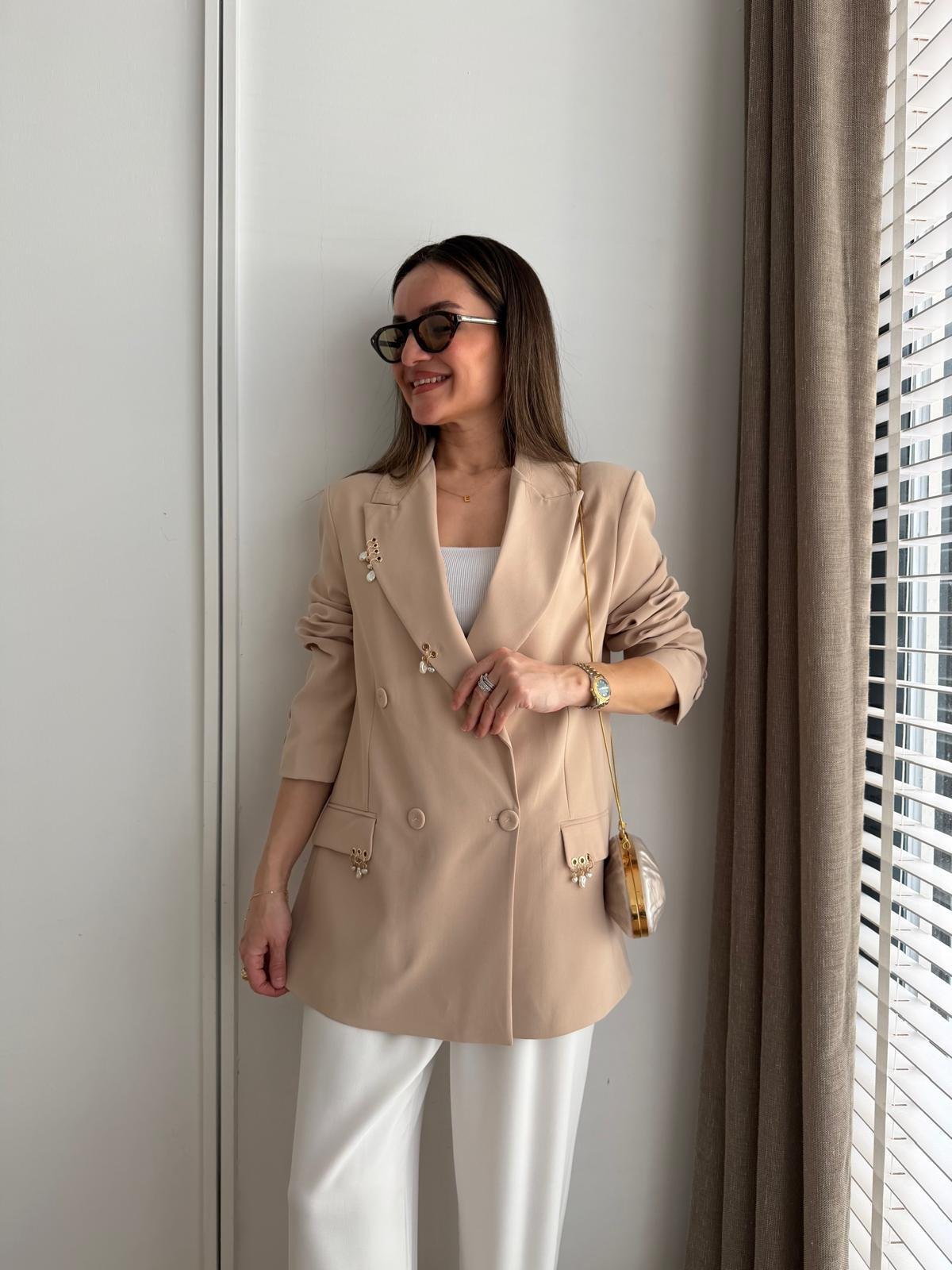 Taş Vatkalı Aksesuar Detaylı Blazer Ceket 580576