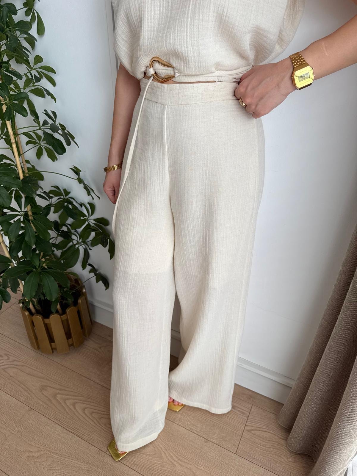 Taş Vatkalı Bluz Geniş Paça Pantolon Takım 8720