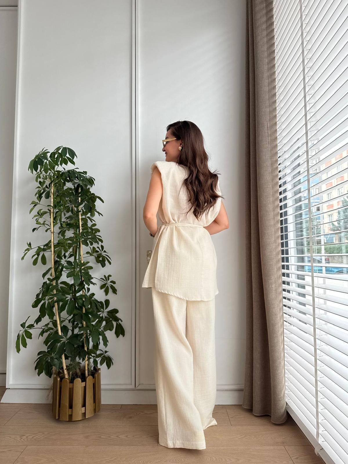 Taş Vatkalı Bluz Geniş Paça Pantolon Takım 8720