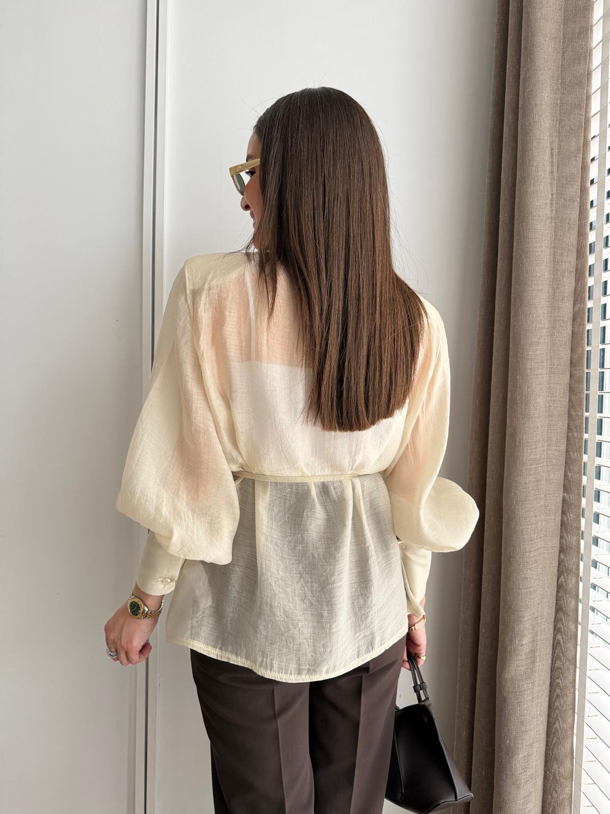 Taş Vatkalı Transparan Kimono Gömlek 5029