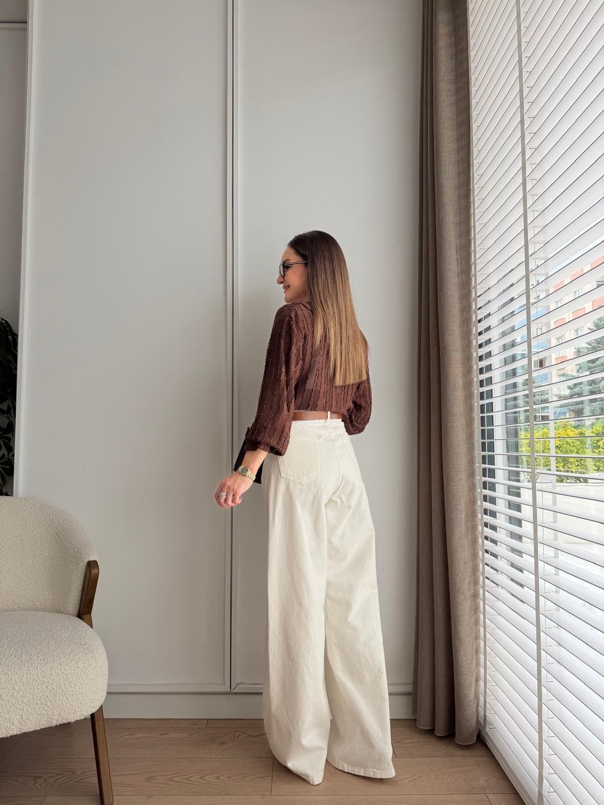 Taş Yüksek Bel Kemerli Palazzo Jean 261029