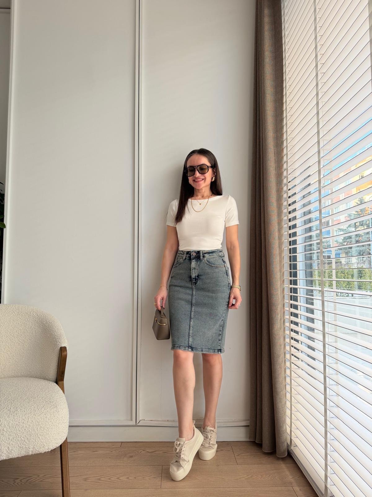 Taşlama Cepli Denim Etek 1039