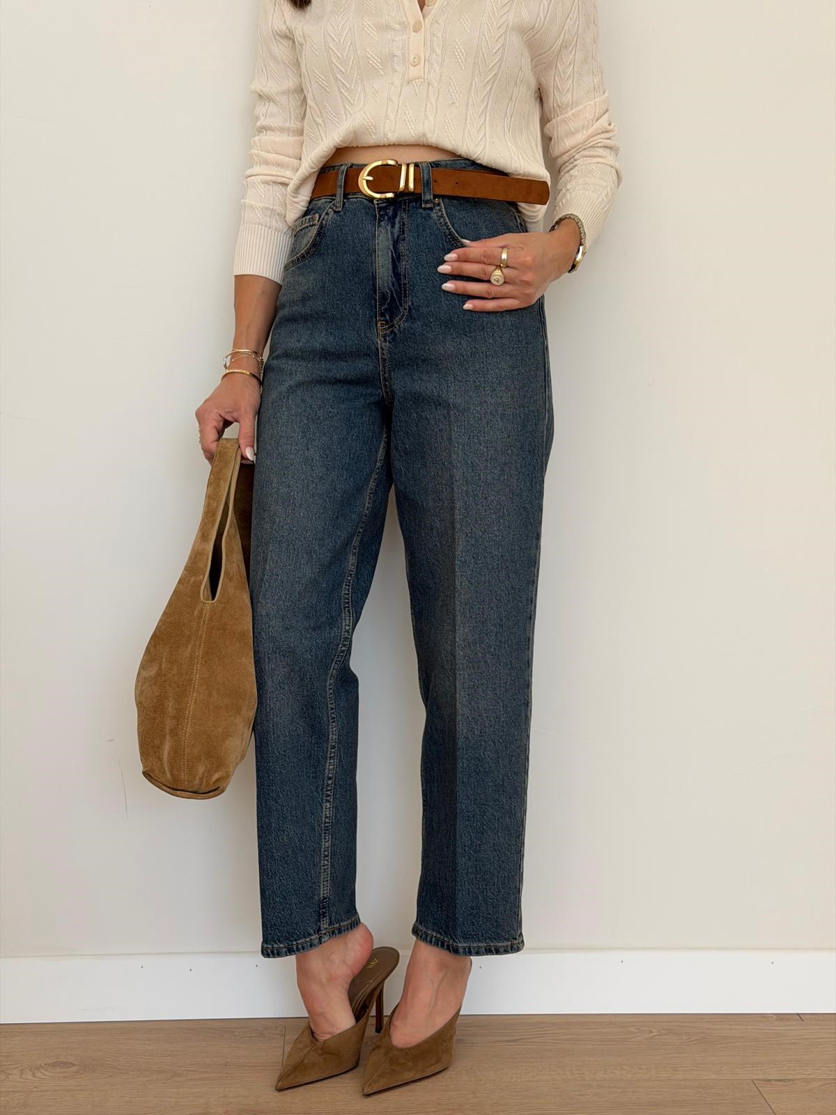 Taşlama Kemerli Baggy Jean D1087