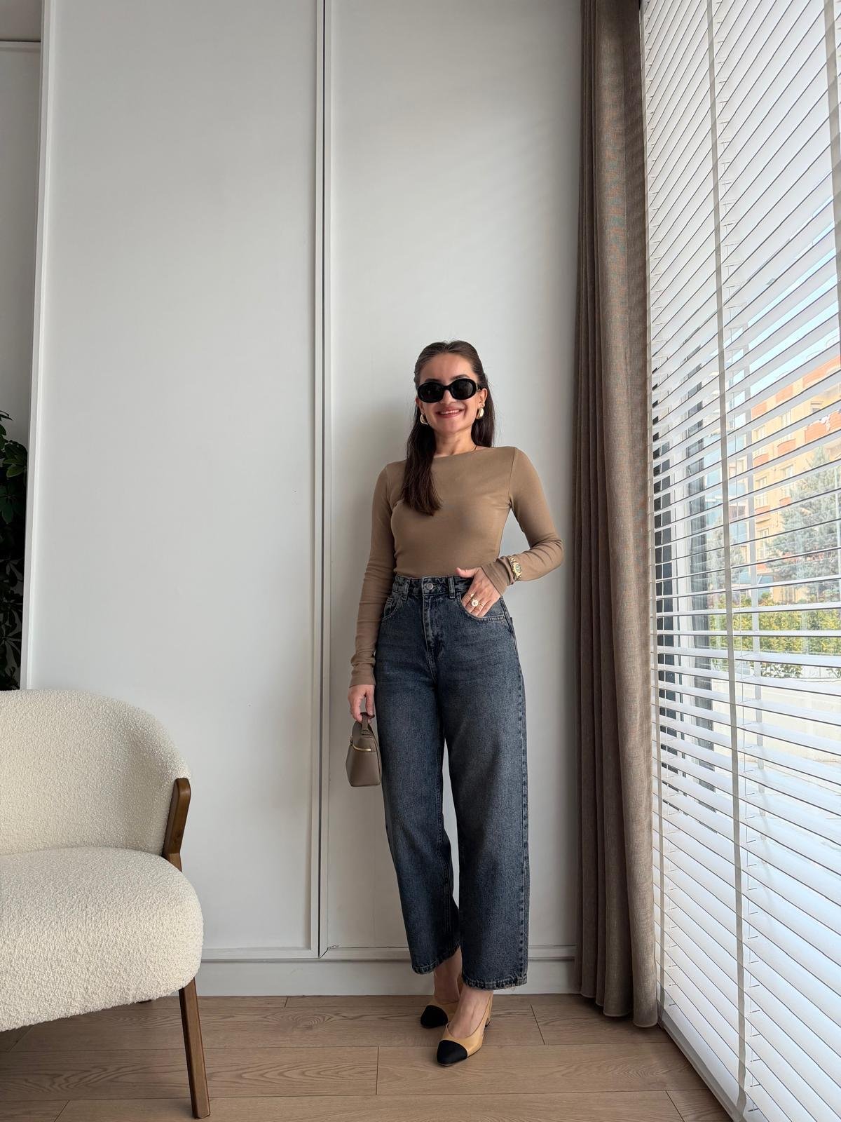 Taşlama Paçası Lazer Kesikli Boyfriend Jean 3004