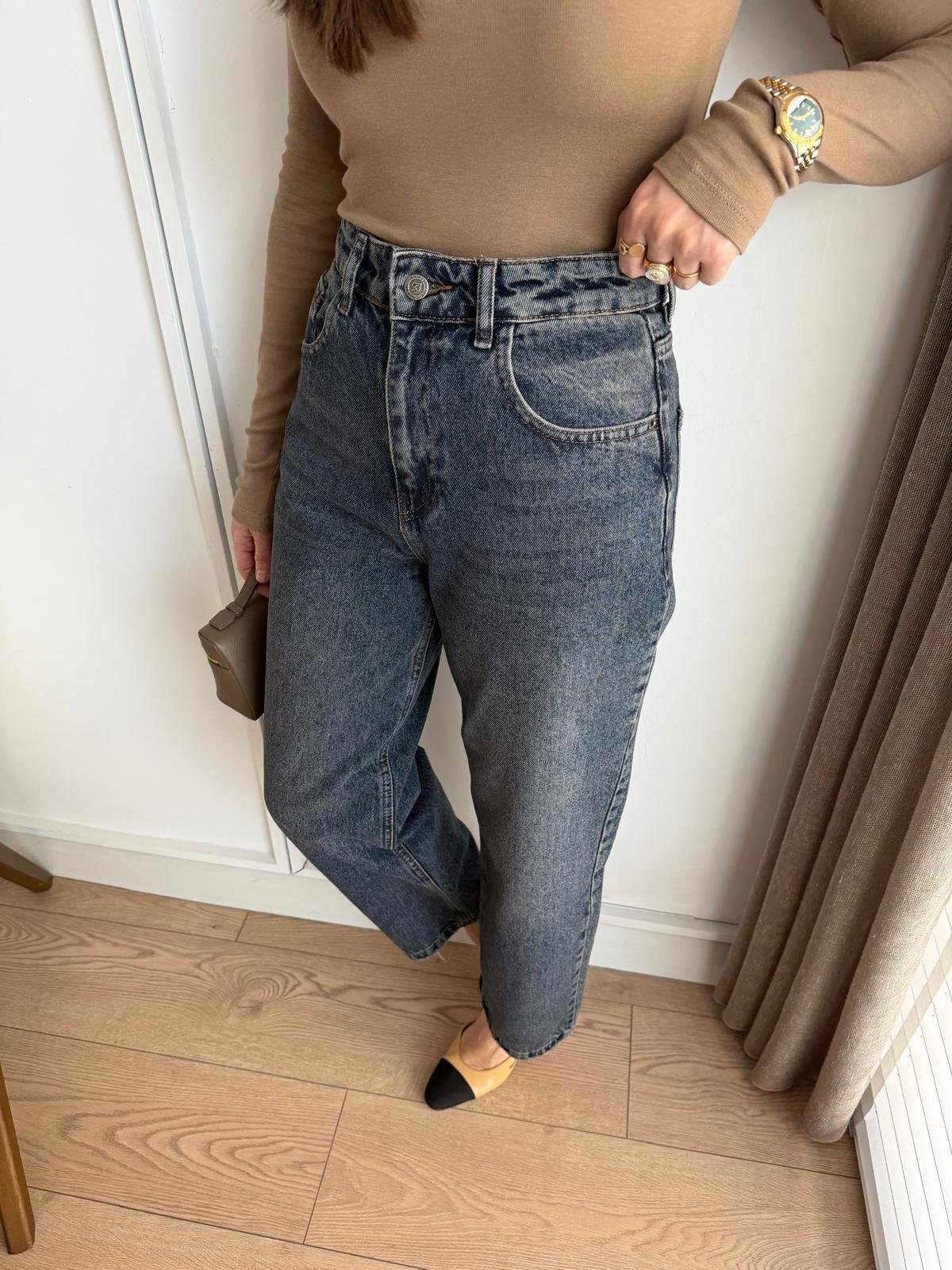Taşlama Paçası Lazer Kesikli Boyfriend Jean 3004