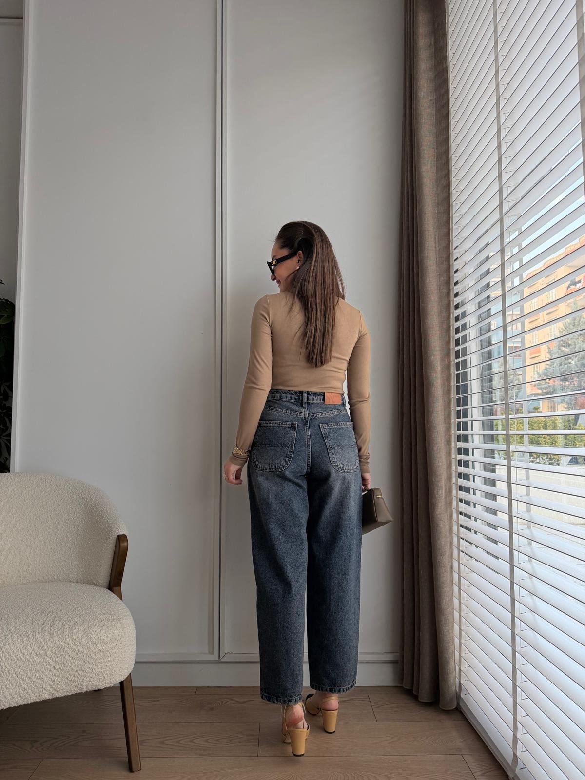Taşlama Paçası Lazer Kesikli Boyfriend Jean 3004