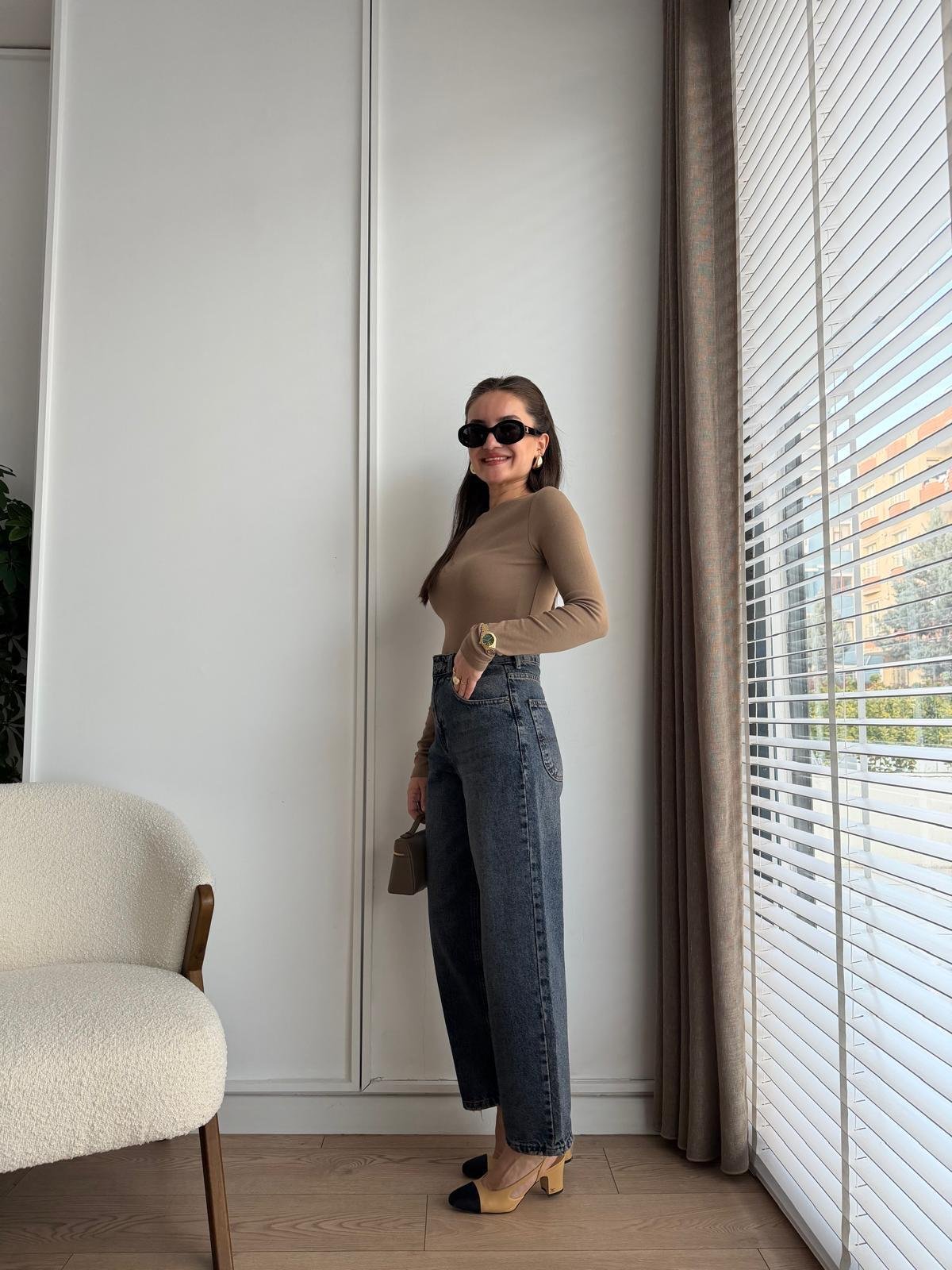 Taşlama Paçası Lazer Kesikli Boyfriend Jean 3004