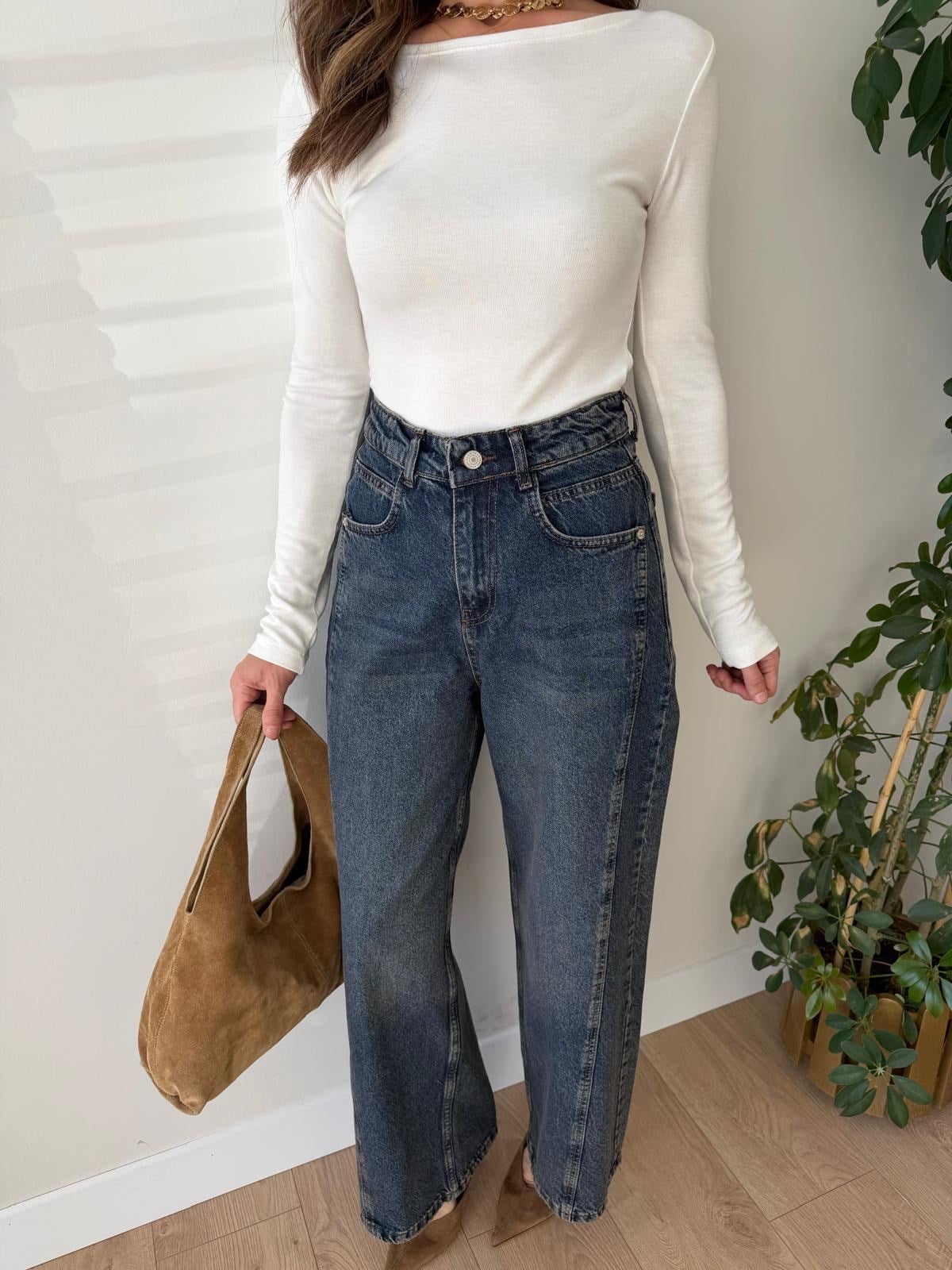 Taşlama Yüksek Bel Baggy Jean 8036