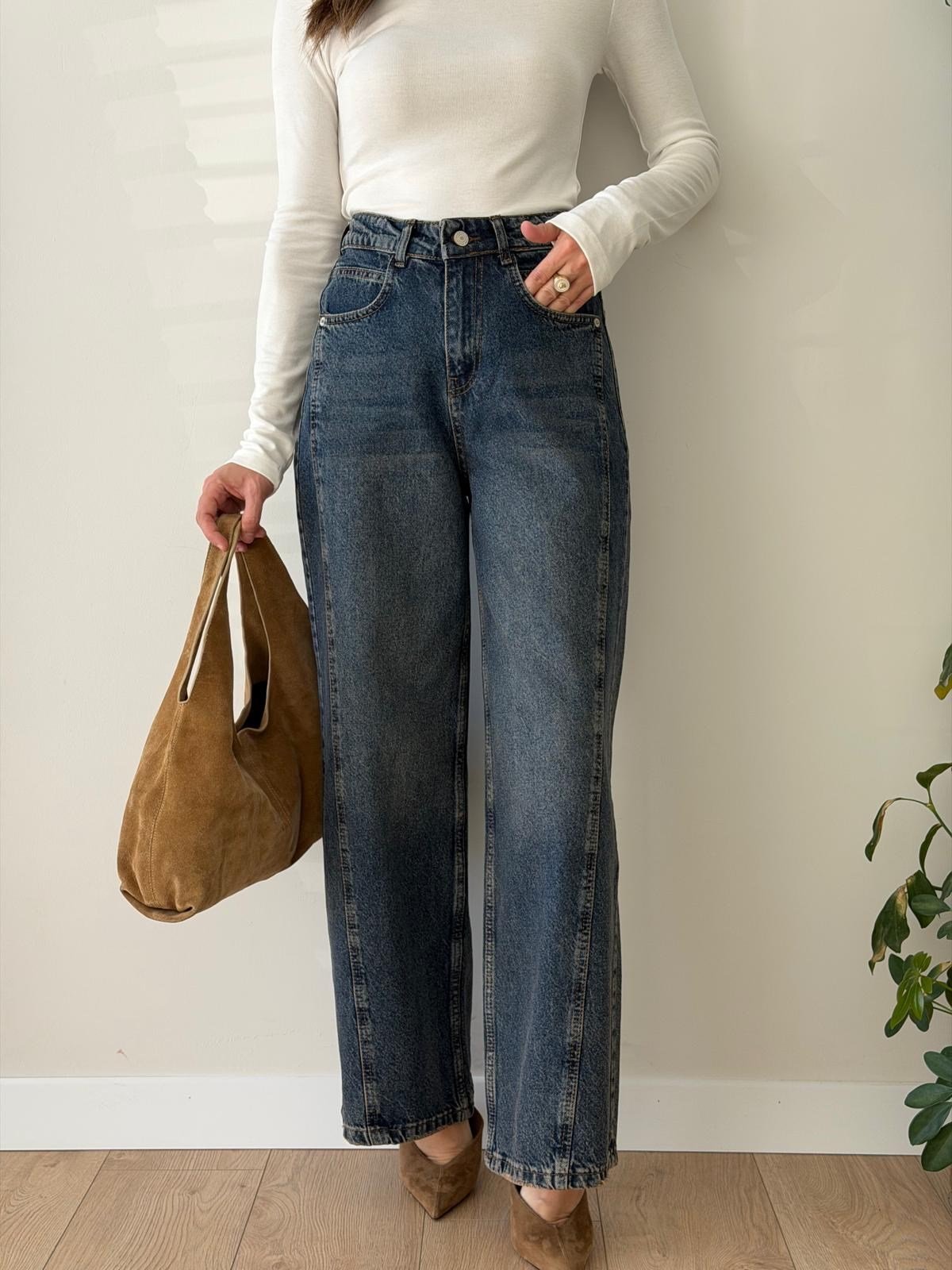 Taşlama Yüksek Bel Baggy Jean 8036