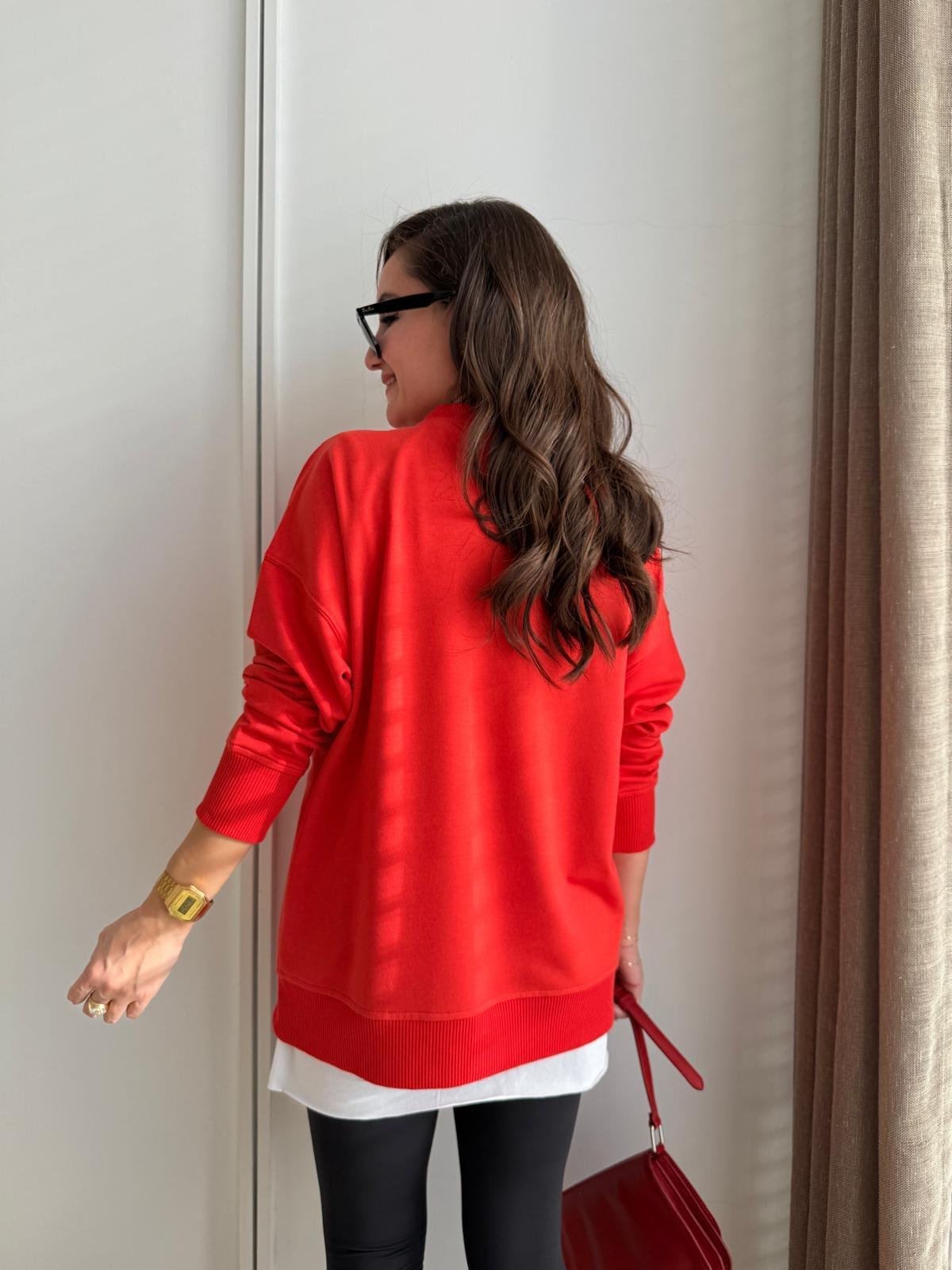 Turuncu Basic İki İplik Sweatshirt 9002